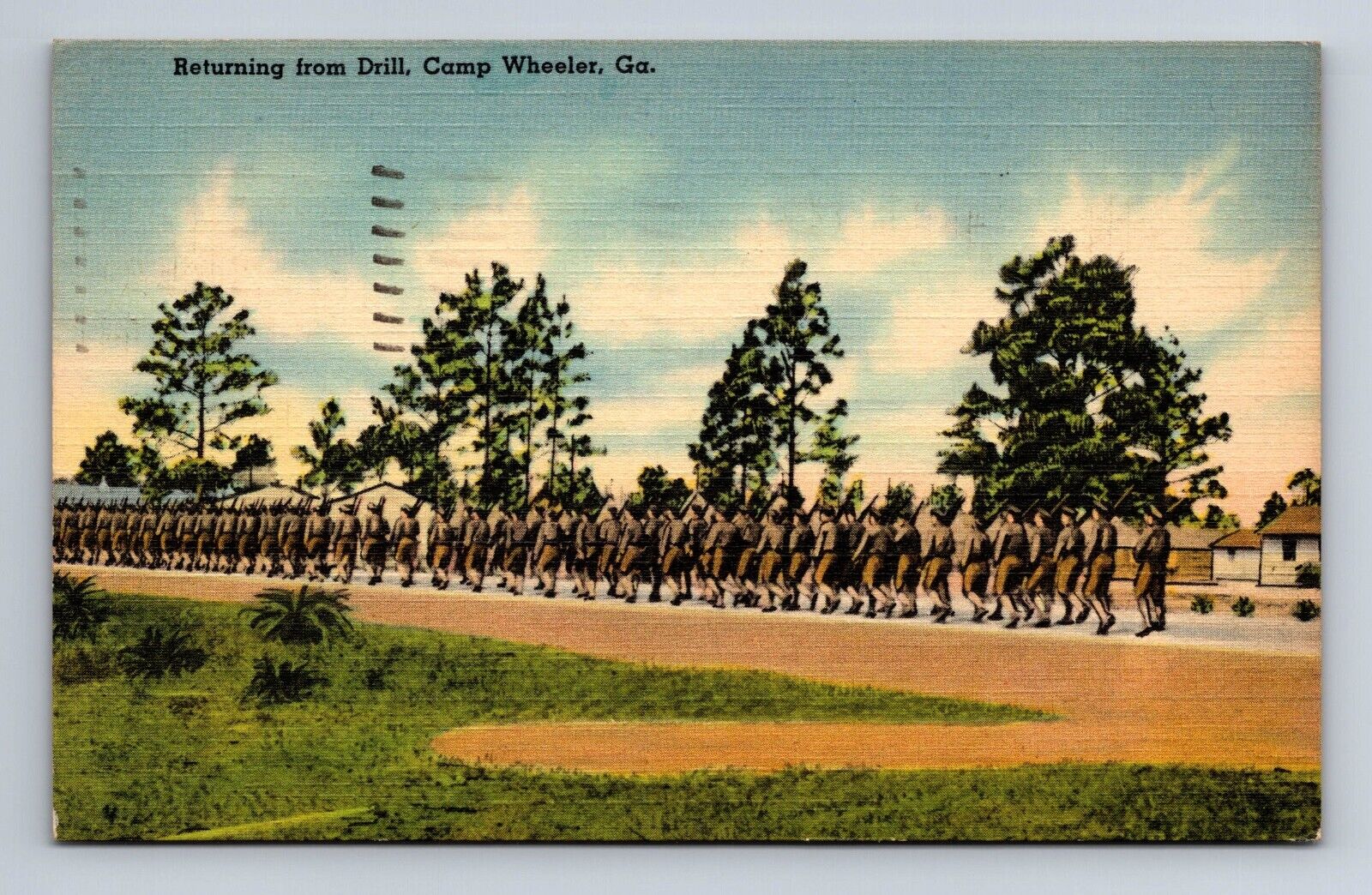 Postcard Soldiers Returning from Drill Camp Wheeler Ga Georgia c1943