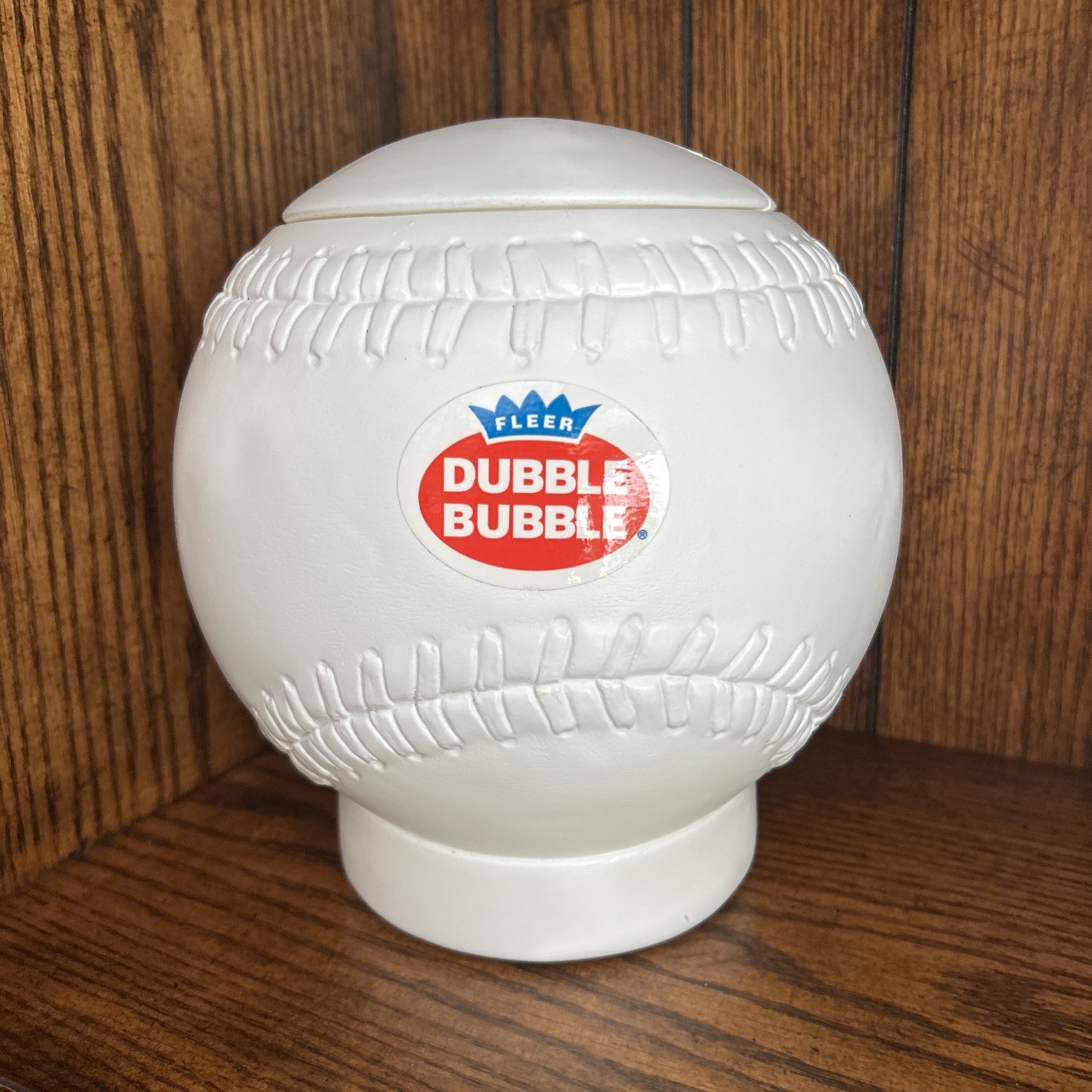 Vintage Fleer Dubble Bubble Gum Baseball  Shaped Container with Lid, Blowmold