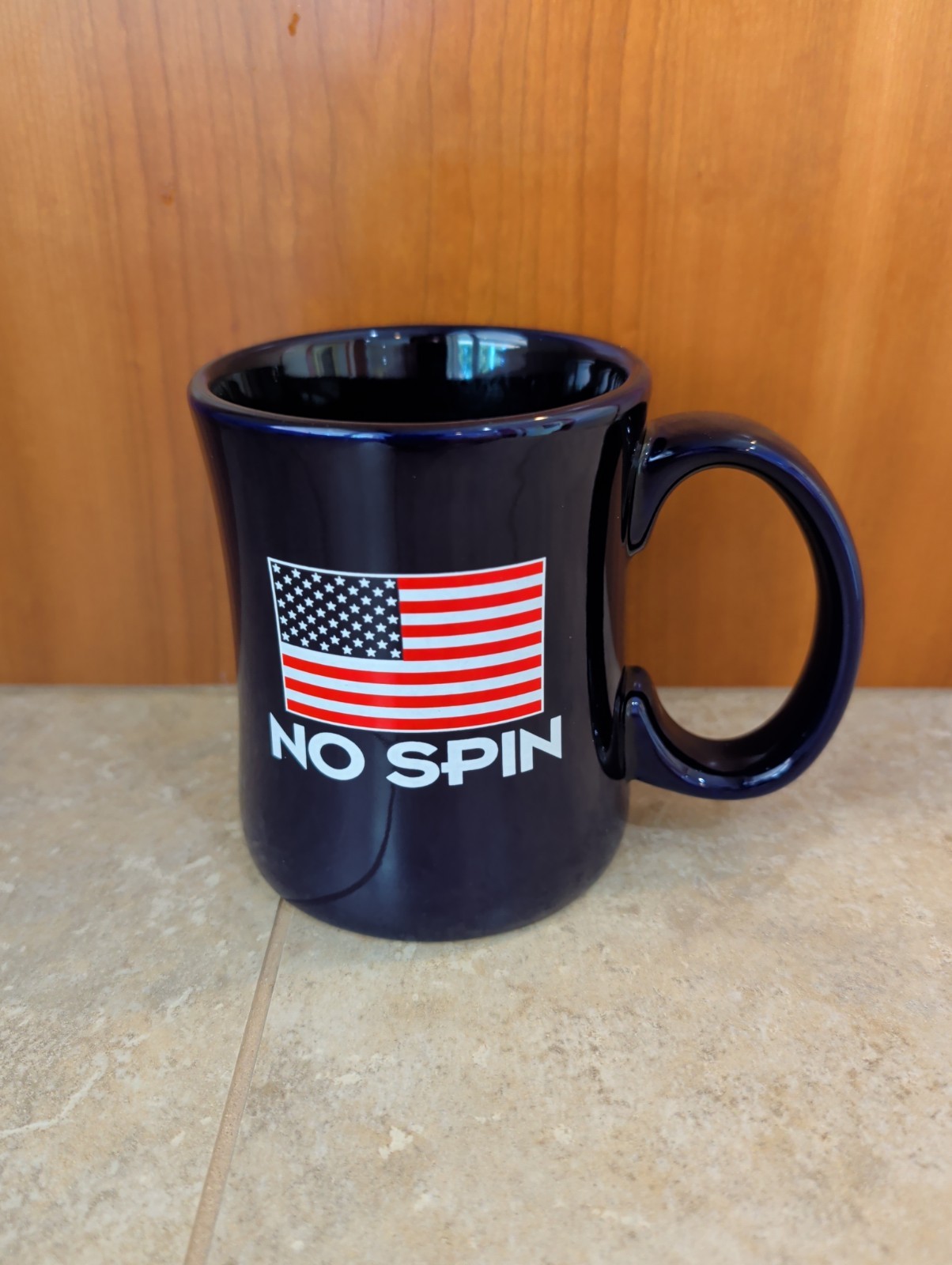 Bill O\'Reilly No Spin Diner Coffee Mug Navy Blue Ceramic Made in USA 15oz