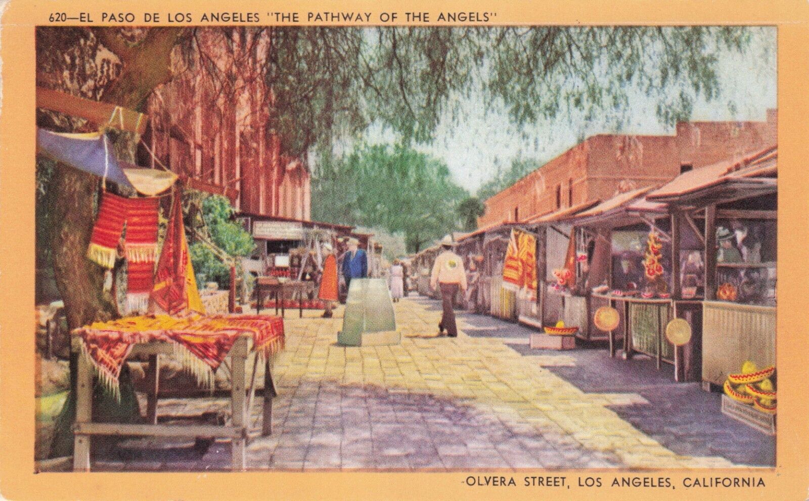 Artist Card Olvera Street Los Angeles CA Pathway of Angels Vintage Postcard