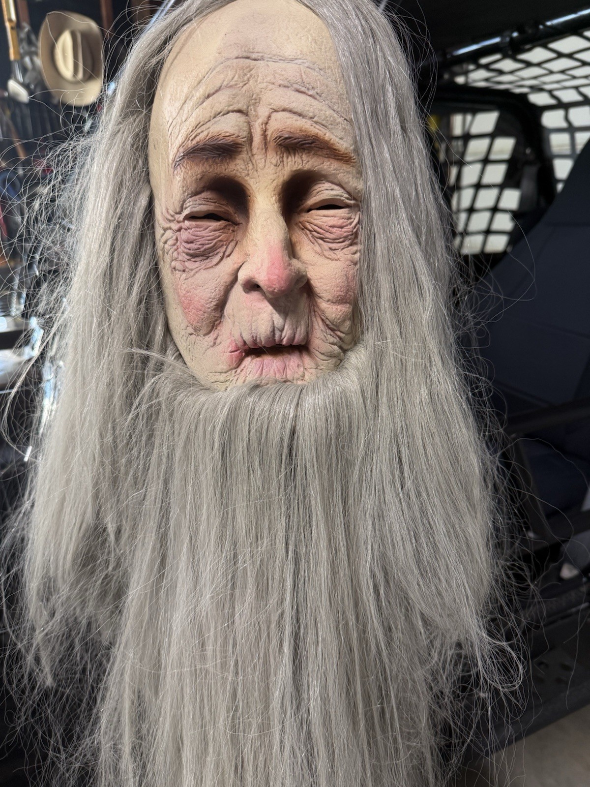 VTG Old Man MaskWizard Dwarf Long Gray Hair Beard Paper Magic Halloween Mask 99