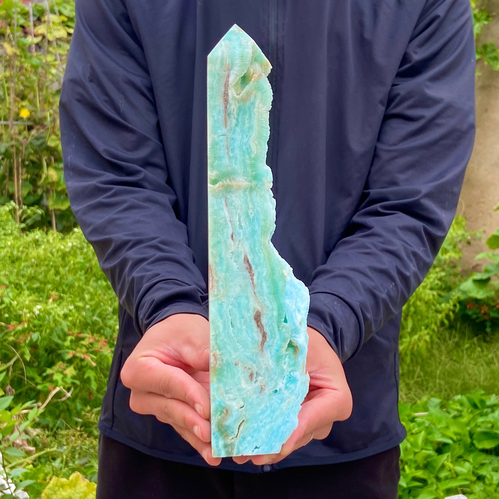 1.79LB Natural Heteropolar Obelisk Blue Texture Stone Pagoda Point Healing