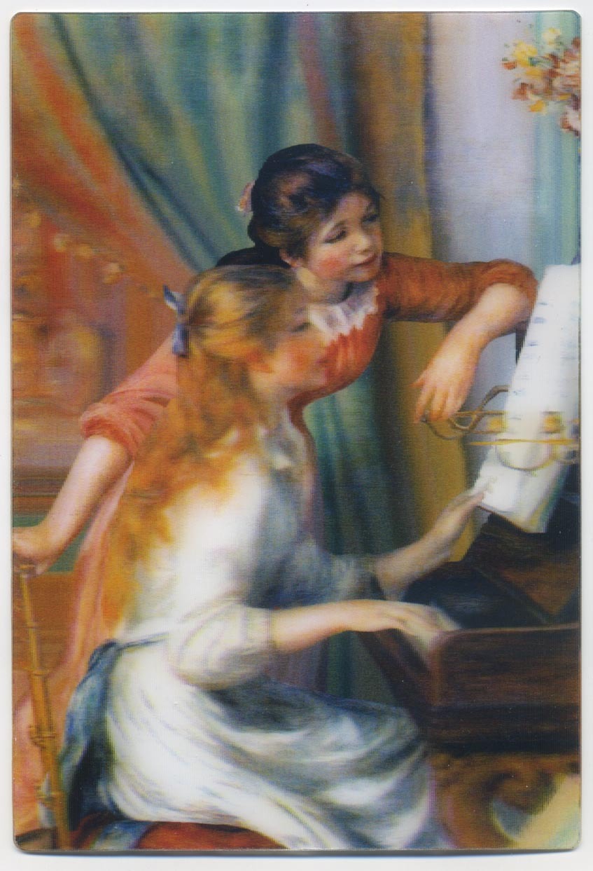3-D Two Young Girls at the Piano by Pierre Auguste Renoir Lenticular 3D Postcard 3-D Two Young Girls at the Piano by Pierre Auguste Renoir Lenticular 3D Postcard