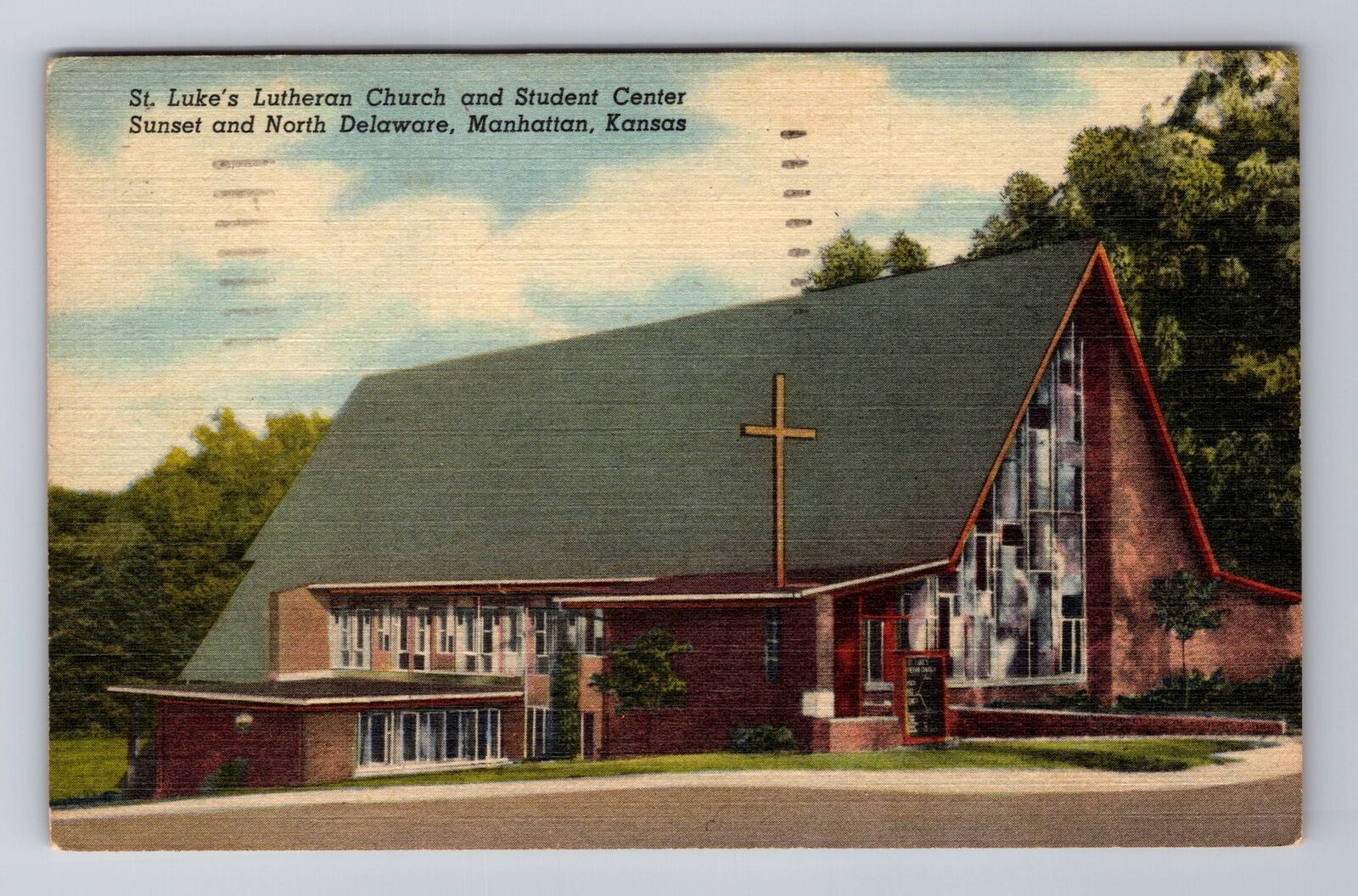 Manhattan KS-Kansas, St Luke's Lutheran Church, Religion, Vintage Postcard