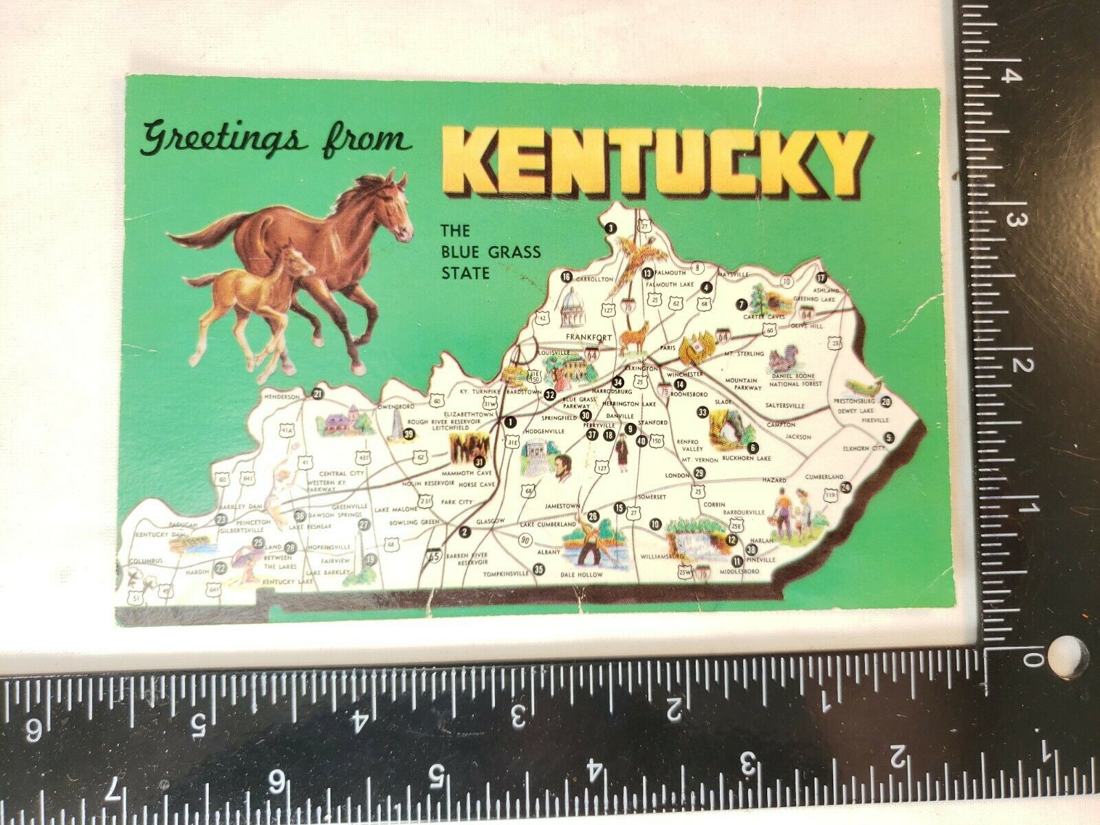 Greetings from Kentucky Large Map Scenic Vintage Linen Postcard -FREE SHIPPING