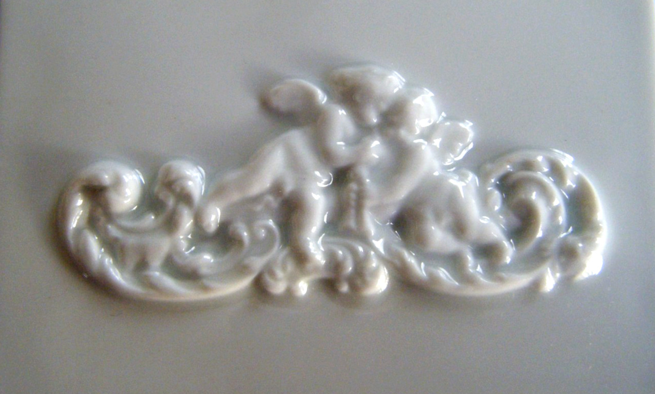 Vtg set 2 rare signet Limoges France porcelain glaze off white cherubs Art tile Vtg set 2 rare signet Limoges France porcelain glaze off white cherubs Art tile
