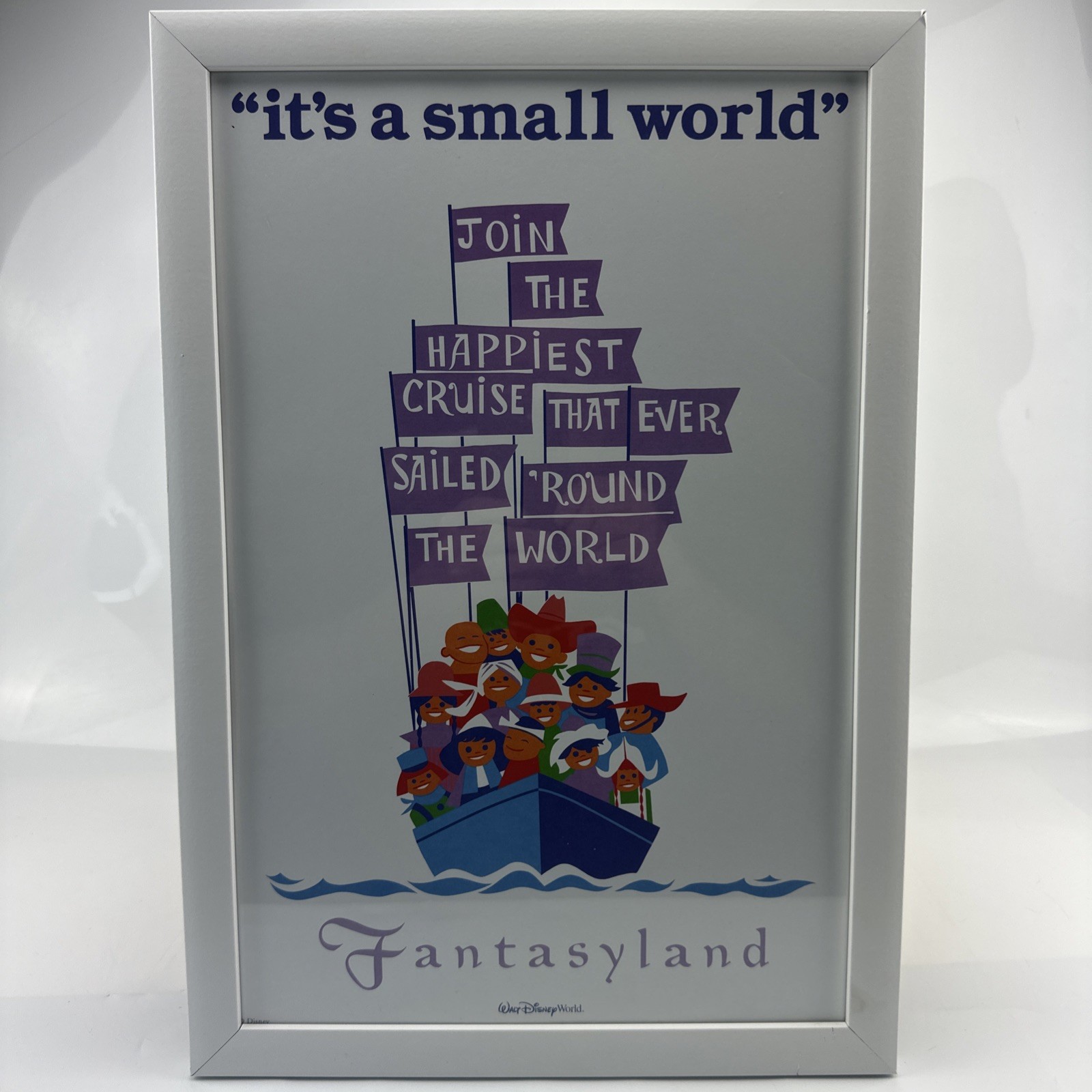 Vtg Authentic Disney it’s a small world Poster Fantasyland Framed 12x18”