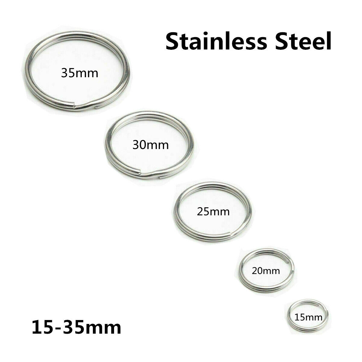 10-100 Stainless Steel Key Rings Split Round Wire Keychain Jump Ring Metal Loop