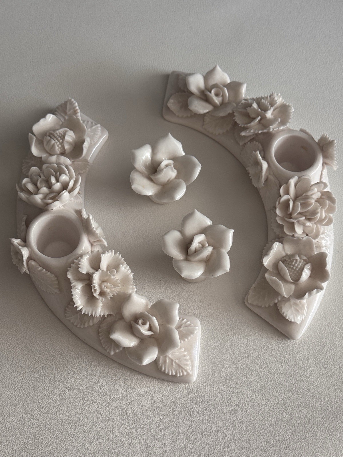 Vintage Japan Ardalt Verithin China Rose Basket Taper White Candle Holder Set Vintage Japan Ardalt Verithin China Rose Basket Taper White Candle Holder Set