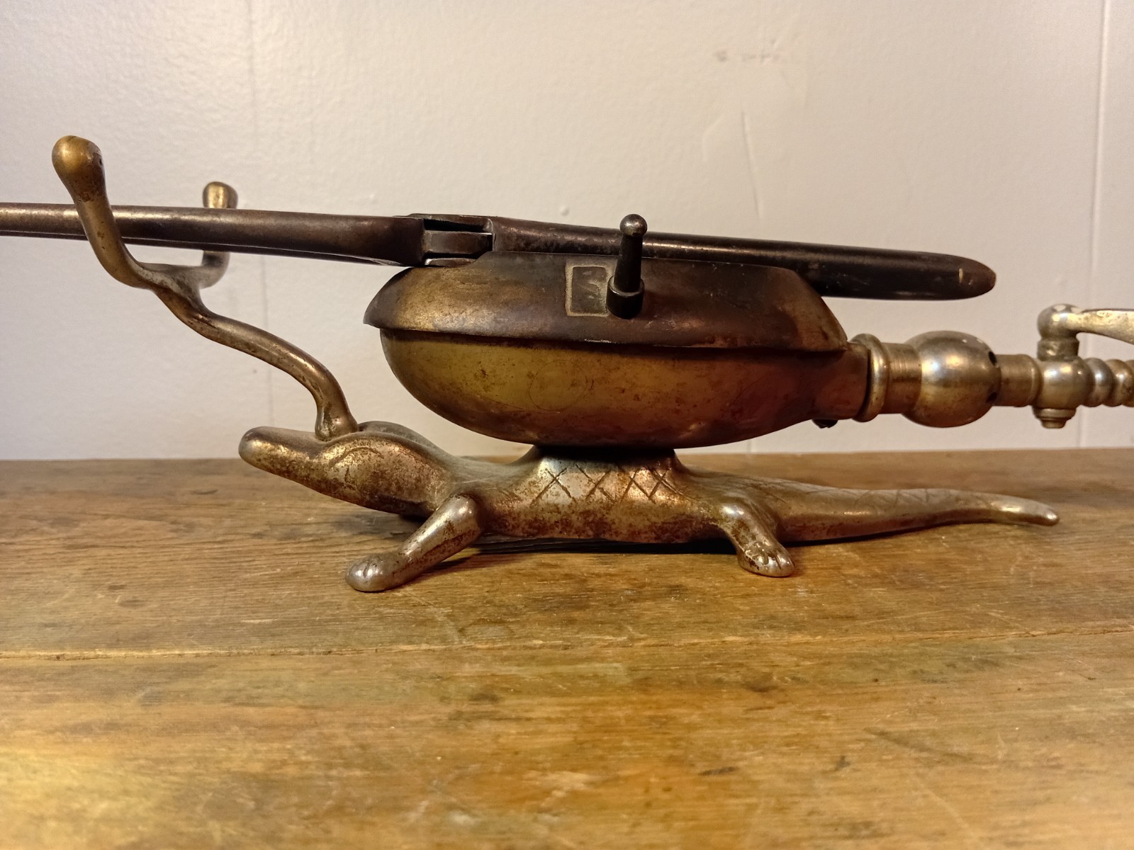 Antique L Pelleray Fourneau Marcel Depose Gas Curling Iron Heater Lizard Base