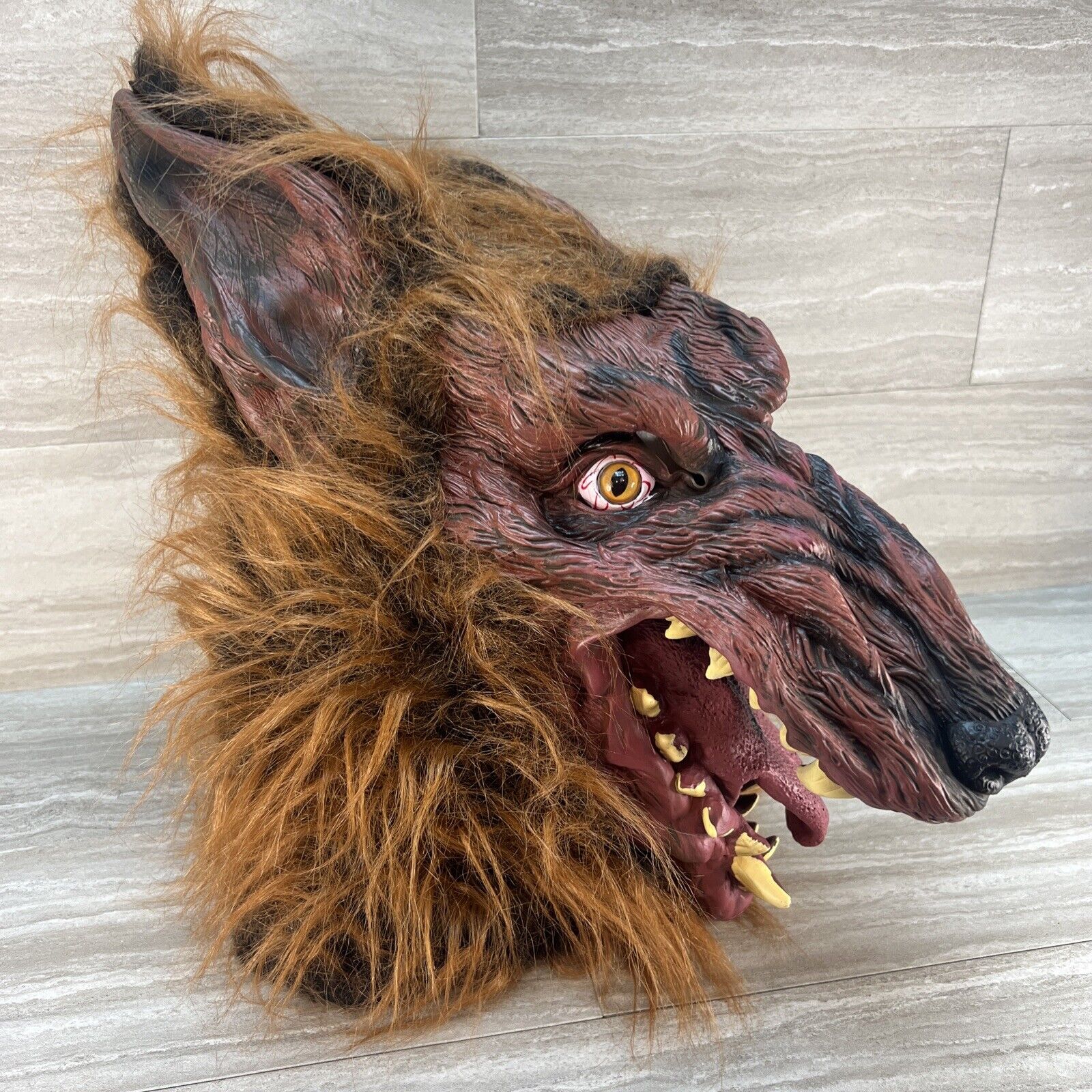 Realistic Movie Style Fur Latex Werewolf Halloween Mask Brown Color Pullover