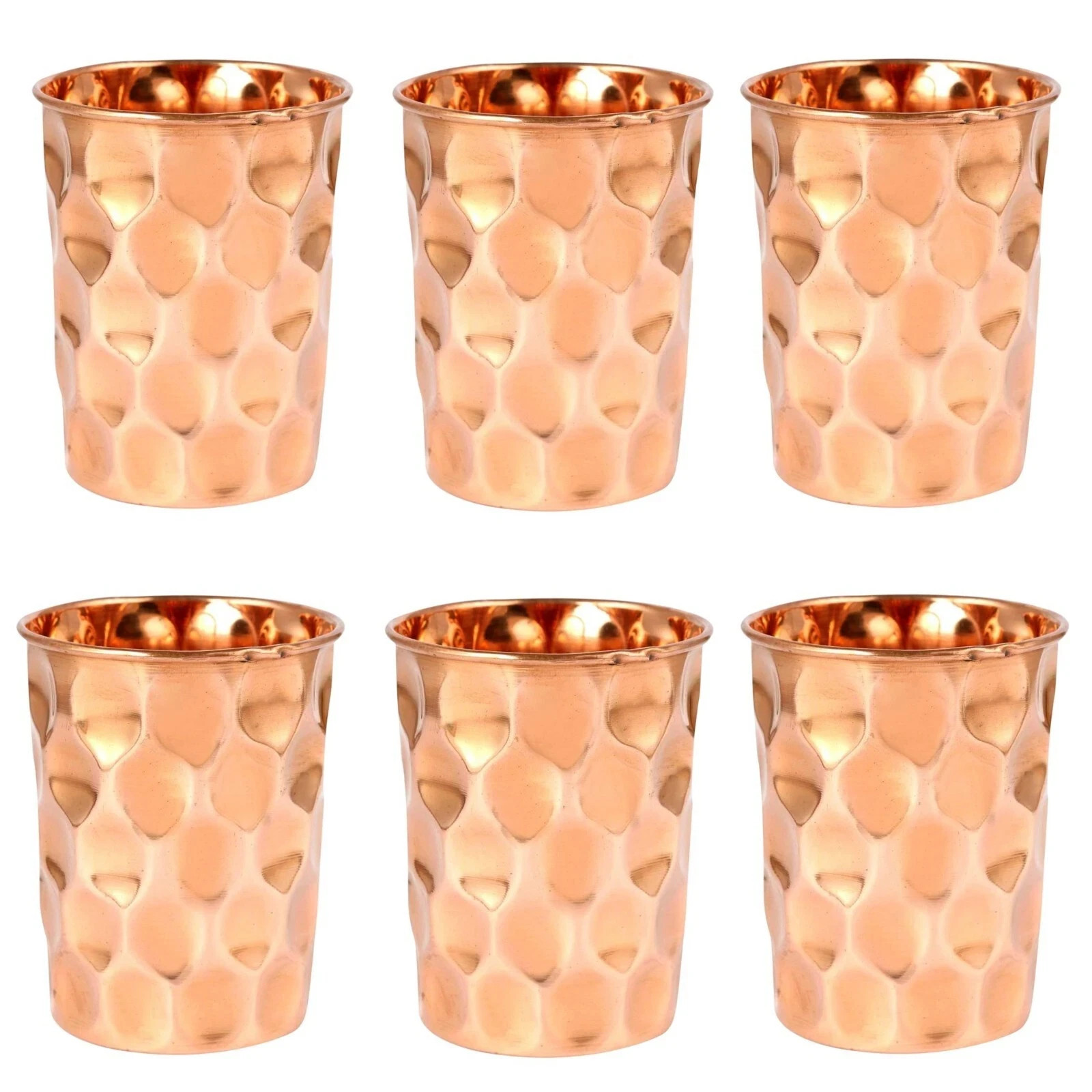 Set Of 6 Pure Copper Handmade Water Drinking Glass Tumbler For Health Benefits