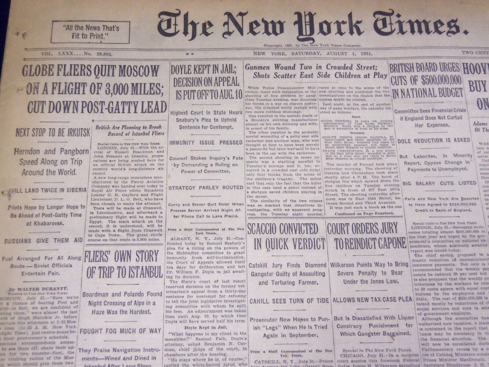 1931 AUGUST 1 NEW YORK TIMES - GLOBE FLIERS QUIT MOSCOW - NT 3931