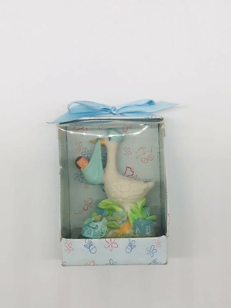 Stork With Baby Boy “It’s A Boy” in box..figurine baby shower…60