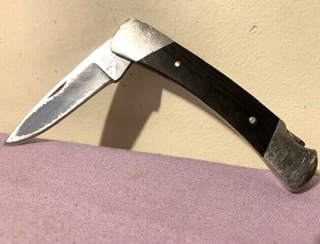Vintage Buck 501 USA Lock-Back Flat Blade Micarta Handle Folding Knife -- Good