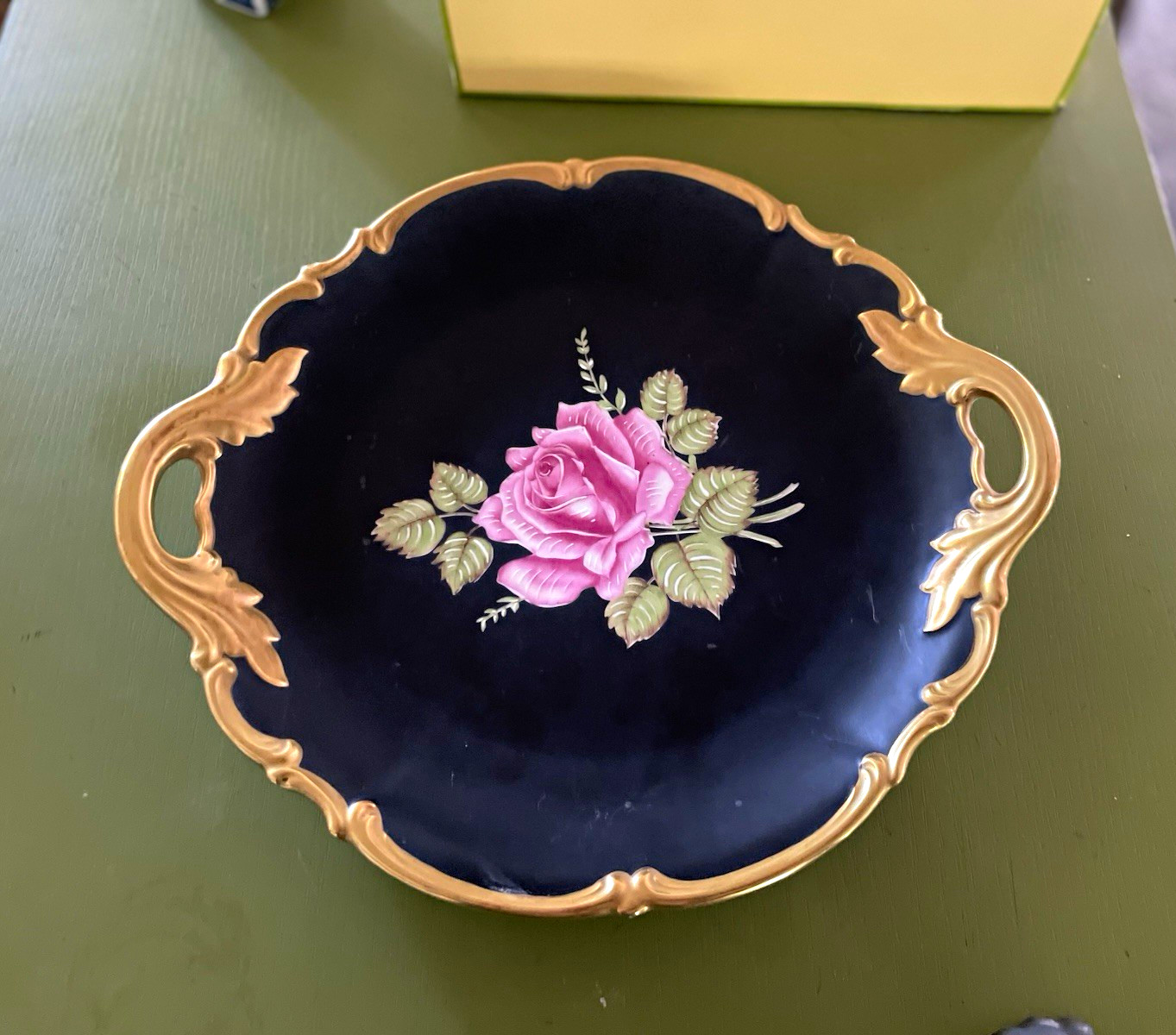 RARE VTG Black Beauty Hand Painted Floral Round Porcelain Tray made in Germany RARE VTG Black Beauty Hand Painted Floral Round Porcelain Tray made in Germany