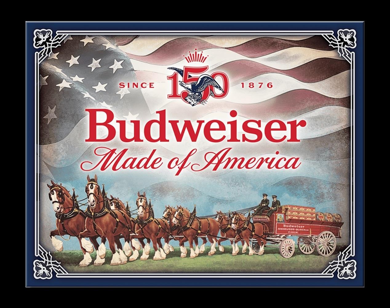 Budweiser Anheuser Busch Clydesdales Team 150th Anniversary Tin Metal Beer Sign