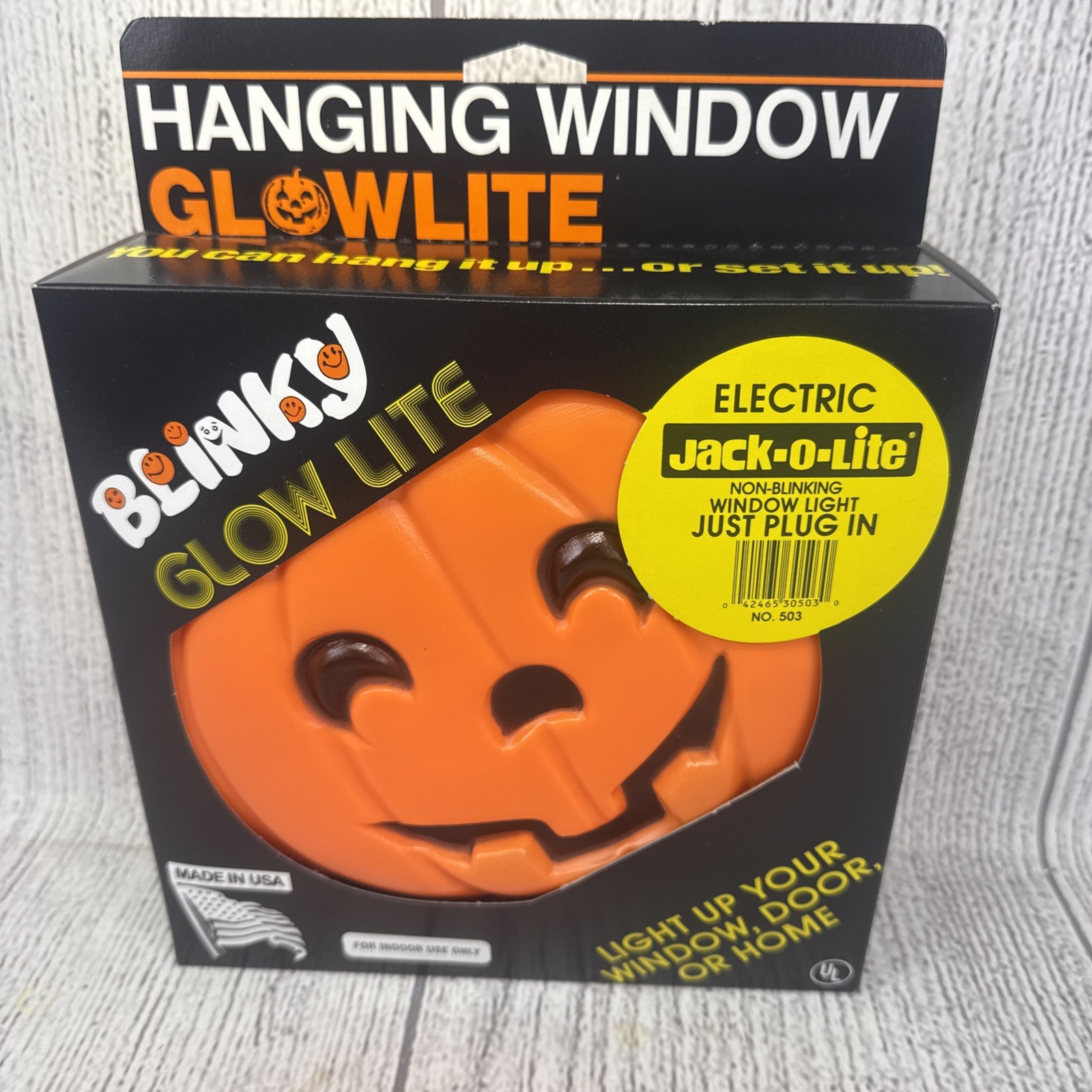 Halloween Blinky Pumpkin Blow Mold Light Flat Jack-O-Lantern Hanging - Vtg - New
