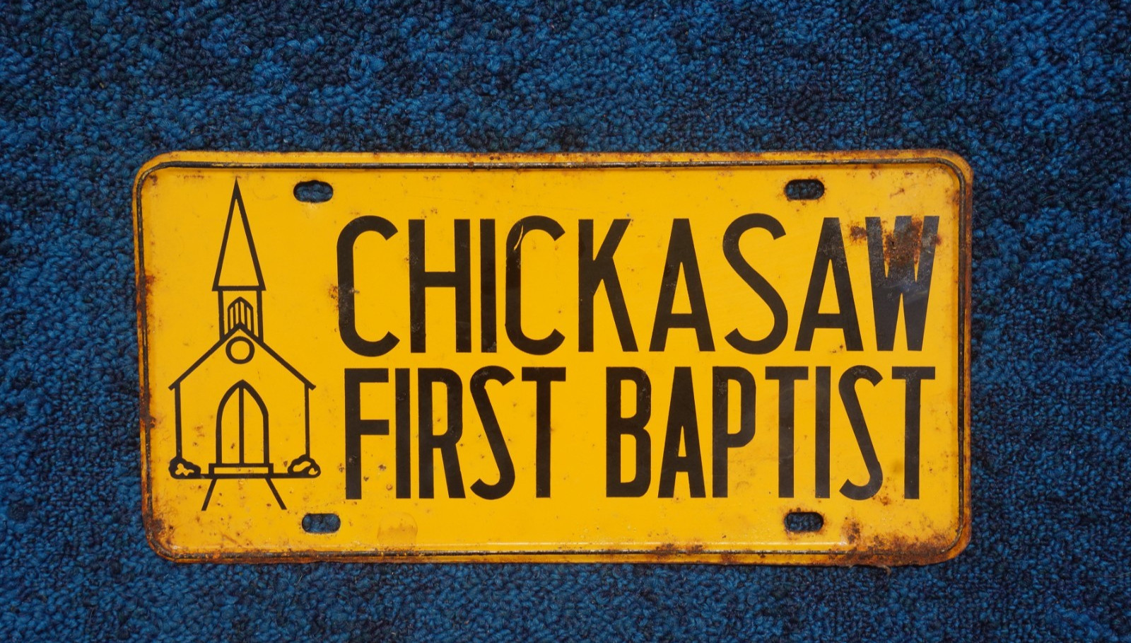 Vintage CHICKASAW Alabama FIRST BAPTIST CHURCH Front License Plate Booster