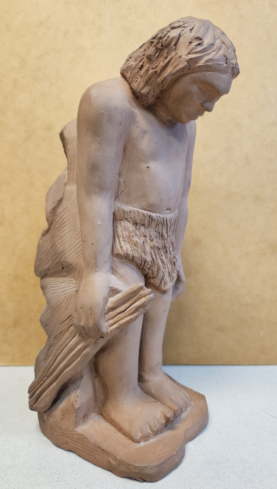 Vintage 1954 CAVEMAN WITH CLUB Heavy Pottery Sculpture Signed A. HIRSCH