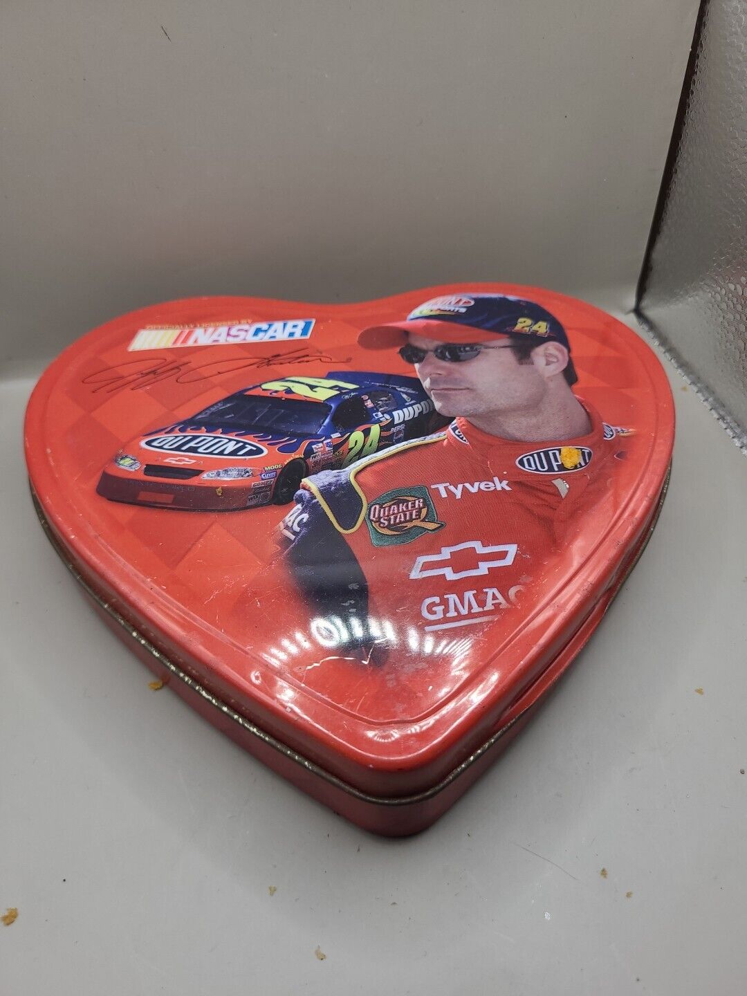 Jeff Gordon Race Car NASCAR Collectible Metal Cookie Candy Tin Heart Shaped