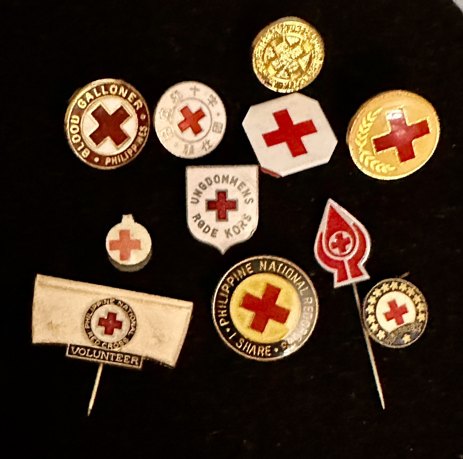 Vintage Lot of American Red Cross 11 Pins  of various Pacific Island and Asia
