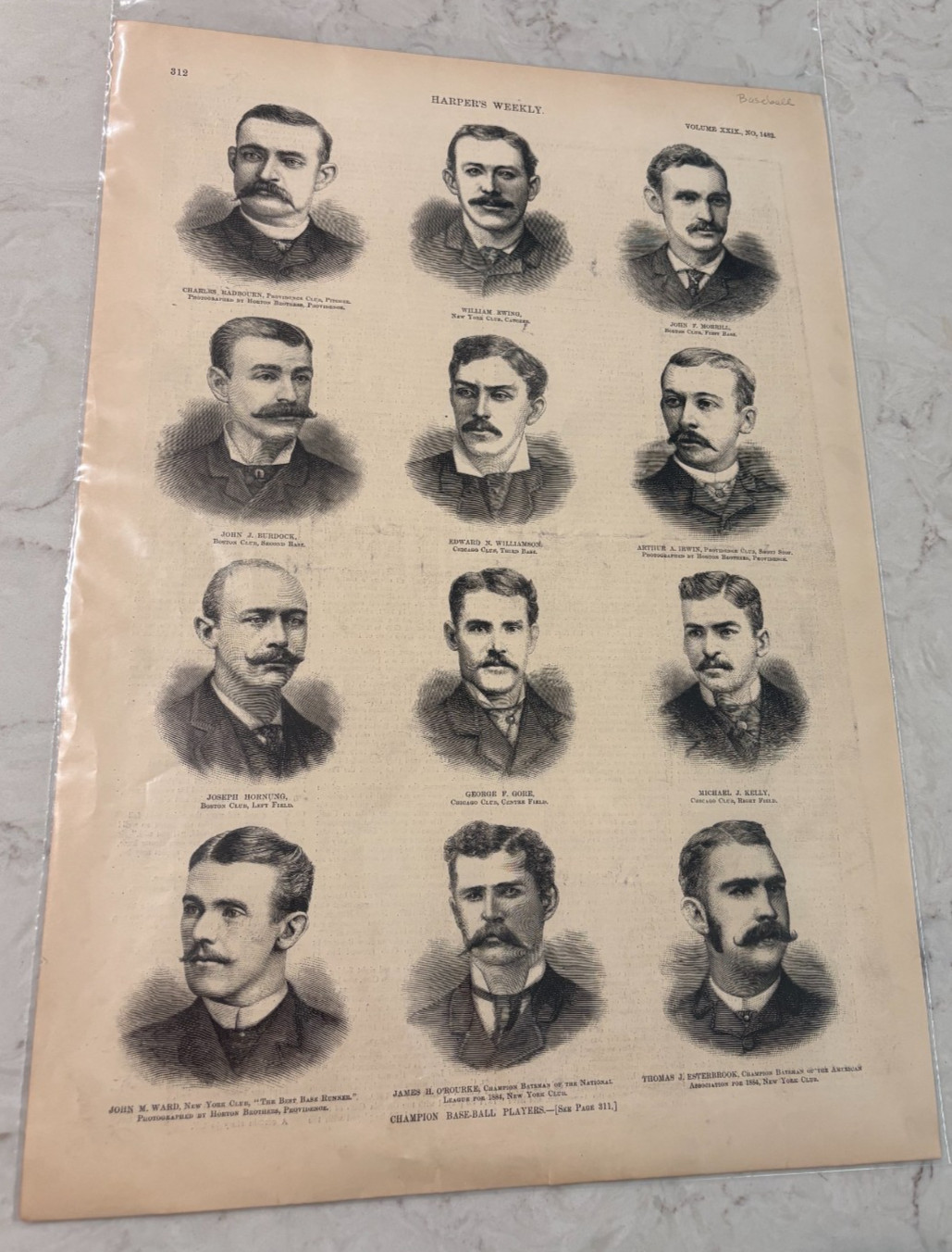 Original 1885 Harpers Weekly Champion Baseball Players Single Page Ewing Kelly Original 1885 Harpers Weekly Champion Baseball Players Single Page Ewing Kelly