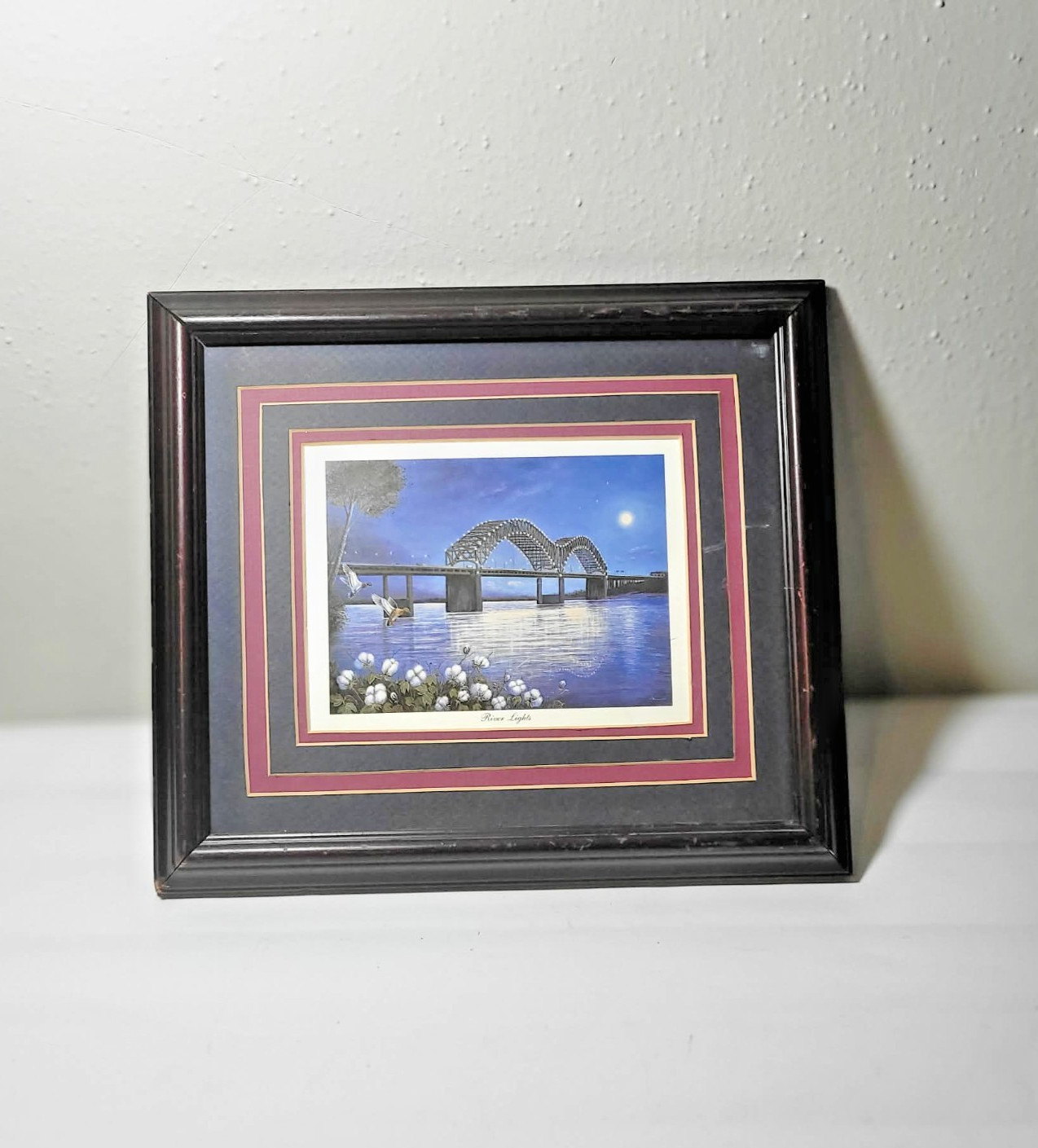 Vtg Framed Wall Art Print Elsie Louise Dunavant Signed Lithograph Memphis River