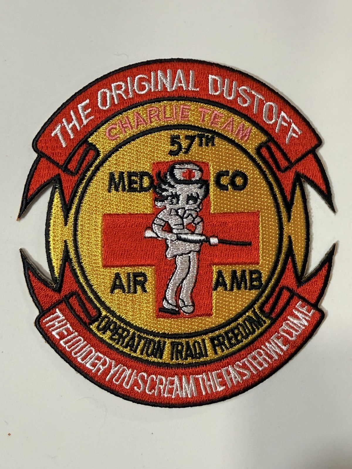 VTG US Army 57th Medical Company Charlie Team Air Ambulance OIF Betty Boop Patch VTG US Army 57th Medical Company Charlie Team Air Ambulance OIF Betty Boop Patch