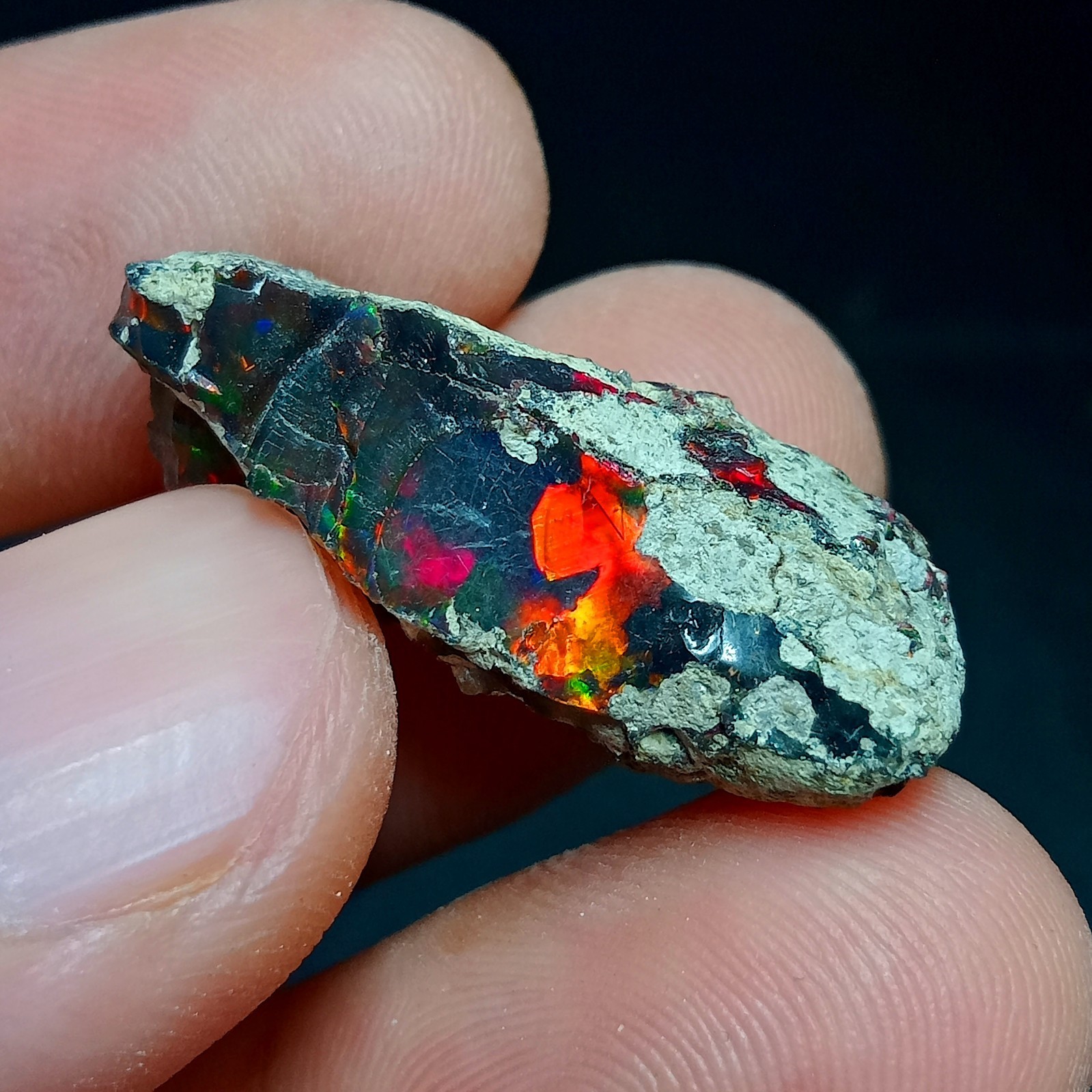 Ethiopian Smoked Black Opal Rough 14.80 Carats | Intense Rainbow Fire Black Opal Ethiopian Smoked Black Opal Rough 14.80 Carats | Intense Rainbow Fire Black Opal
