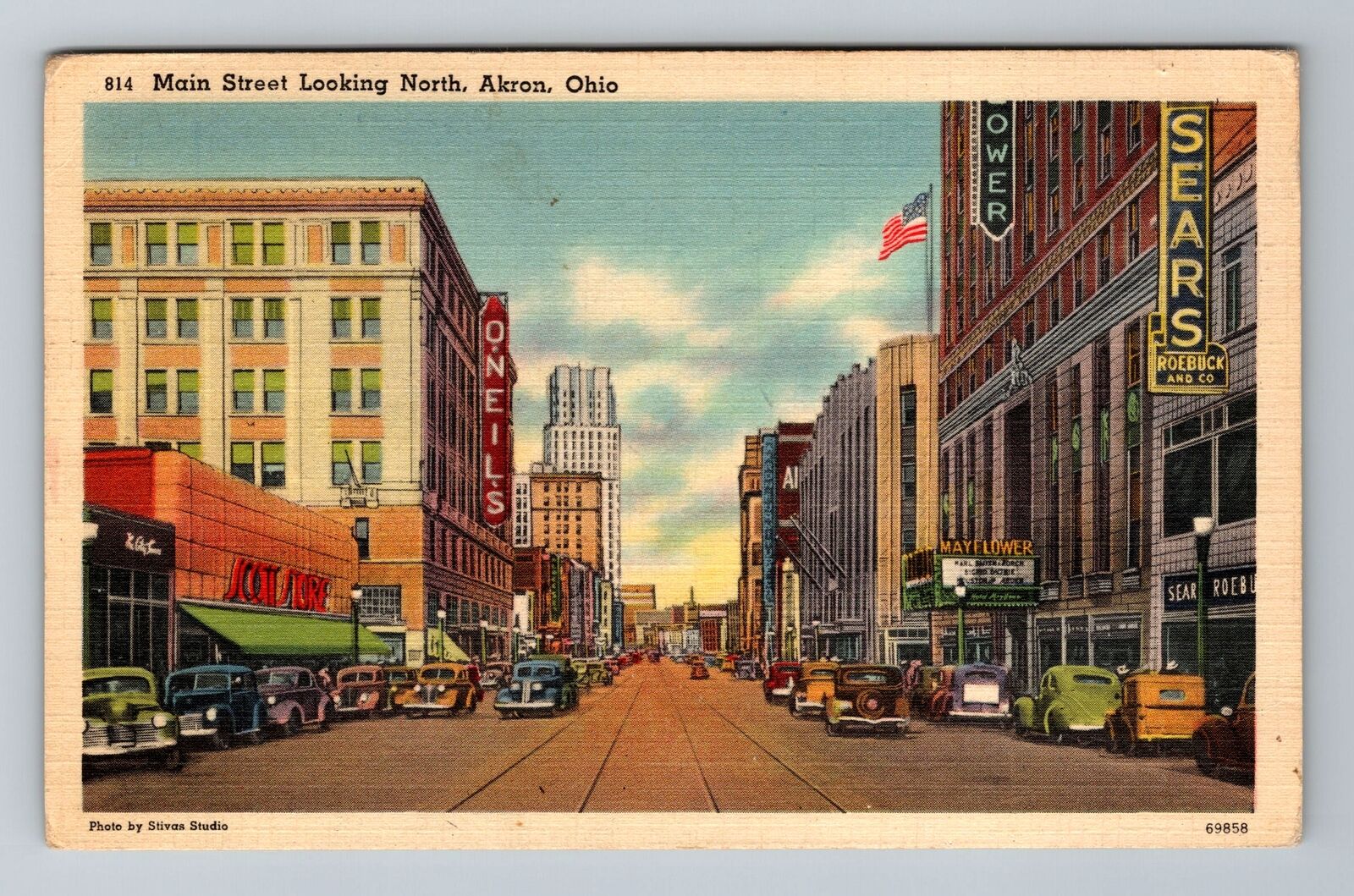 Akron OH-Ohio, Main Street Looking North, Antique Vintage Souvenir Postcard
