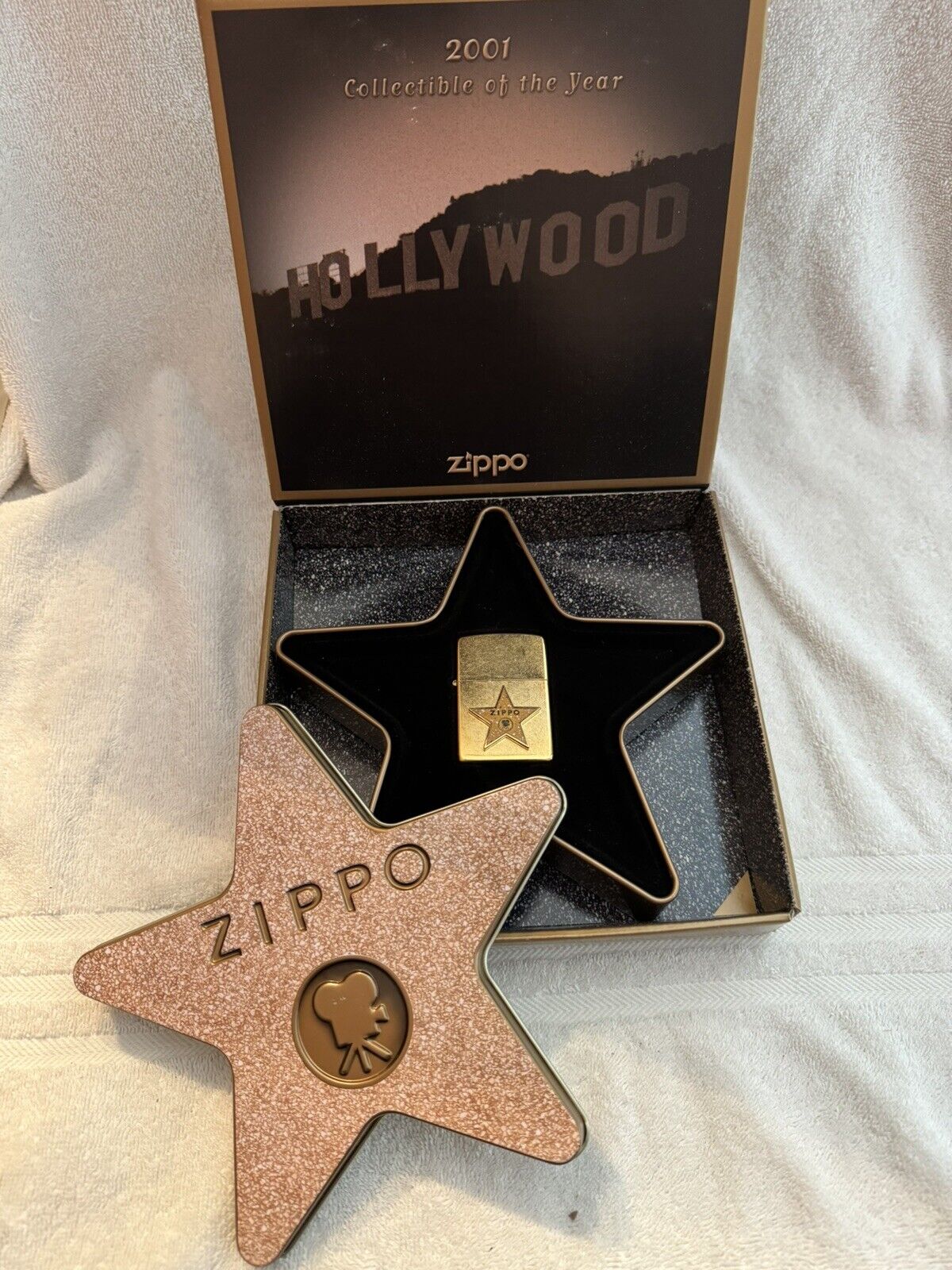 Vintage 2001 Hollywood Star Collectible Of The Year Brass Zippo Lighter In Tin