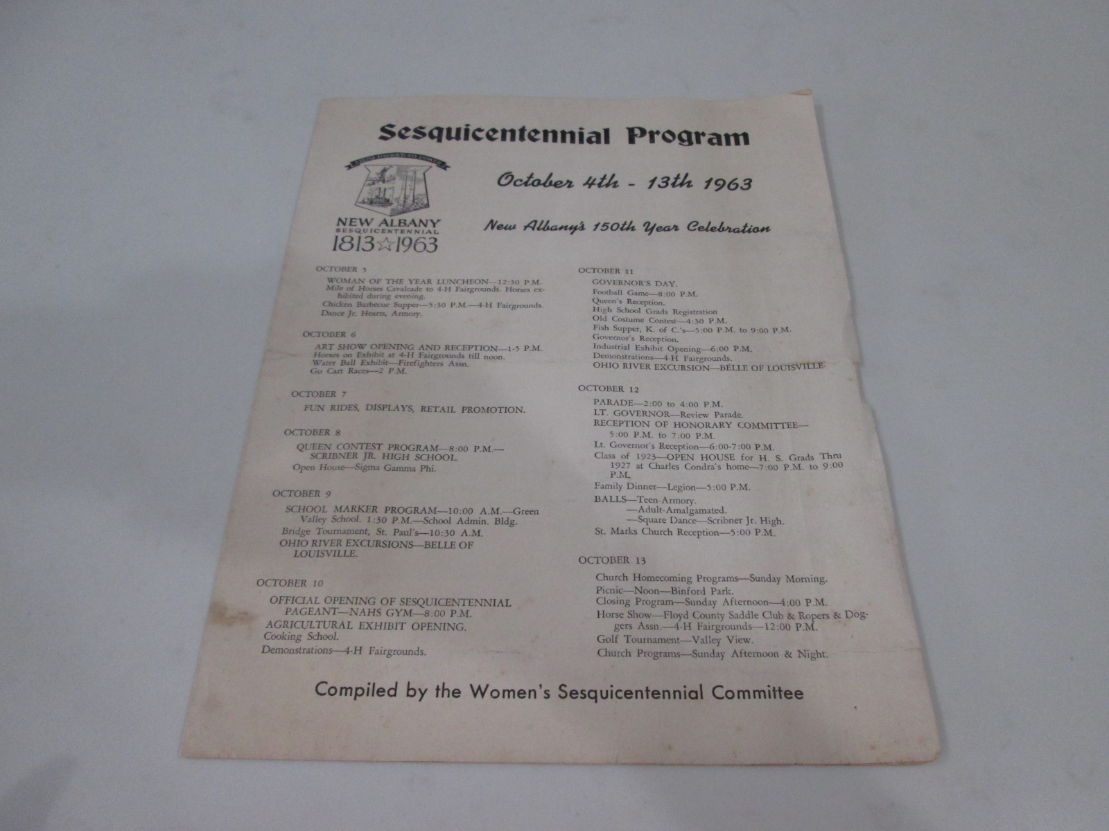 New Albany Indiana 1813-1963 Souvenir Sesquicentennial Program