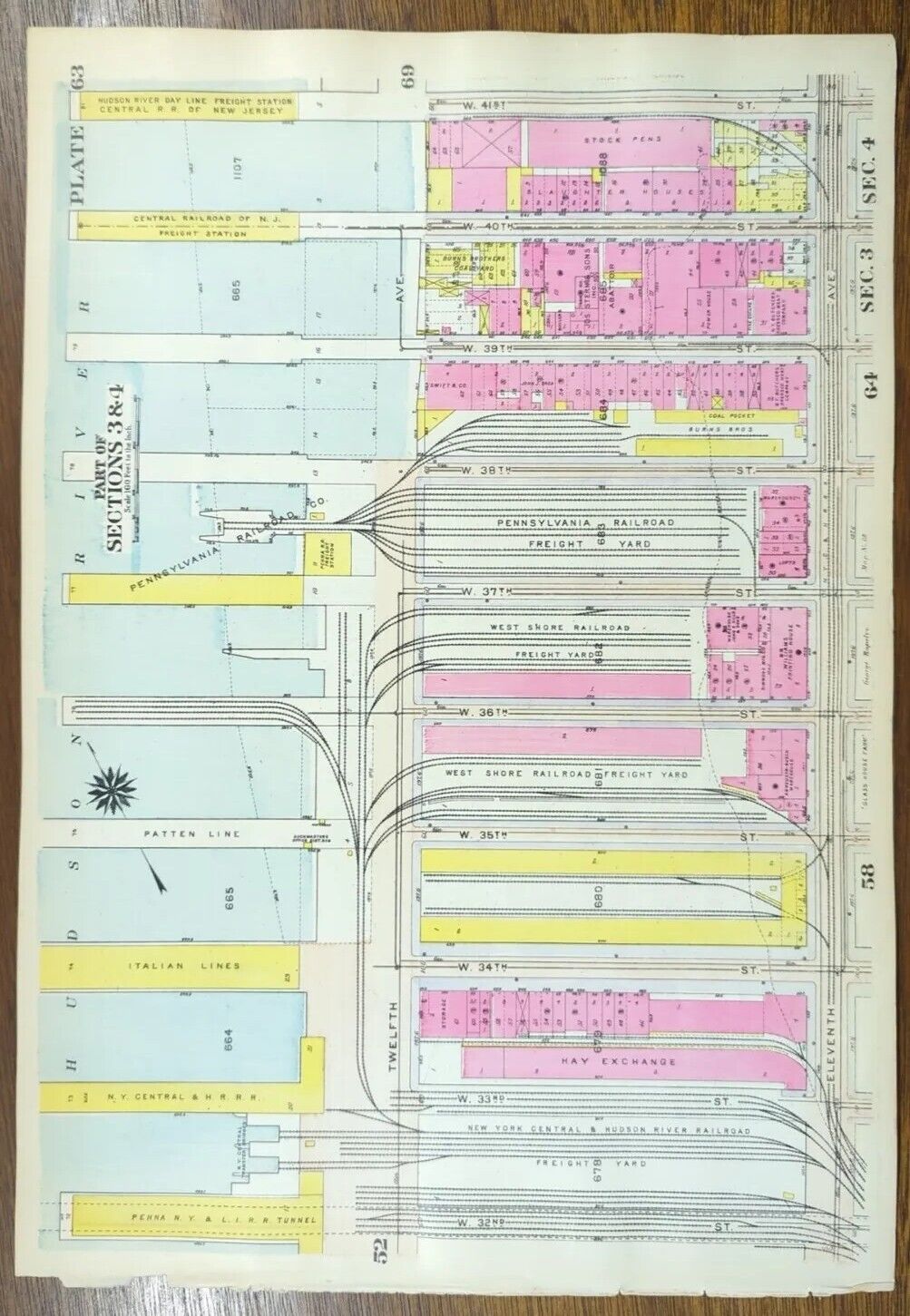 1916 CHELSEA WATERFRONT MANHATTAN NEW YORK CITY Land Map HUDSON RIVER WHARVES NY