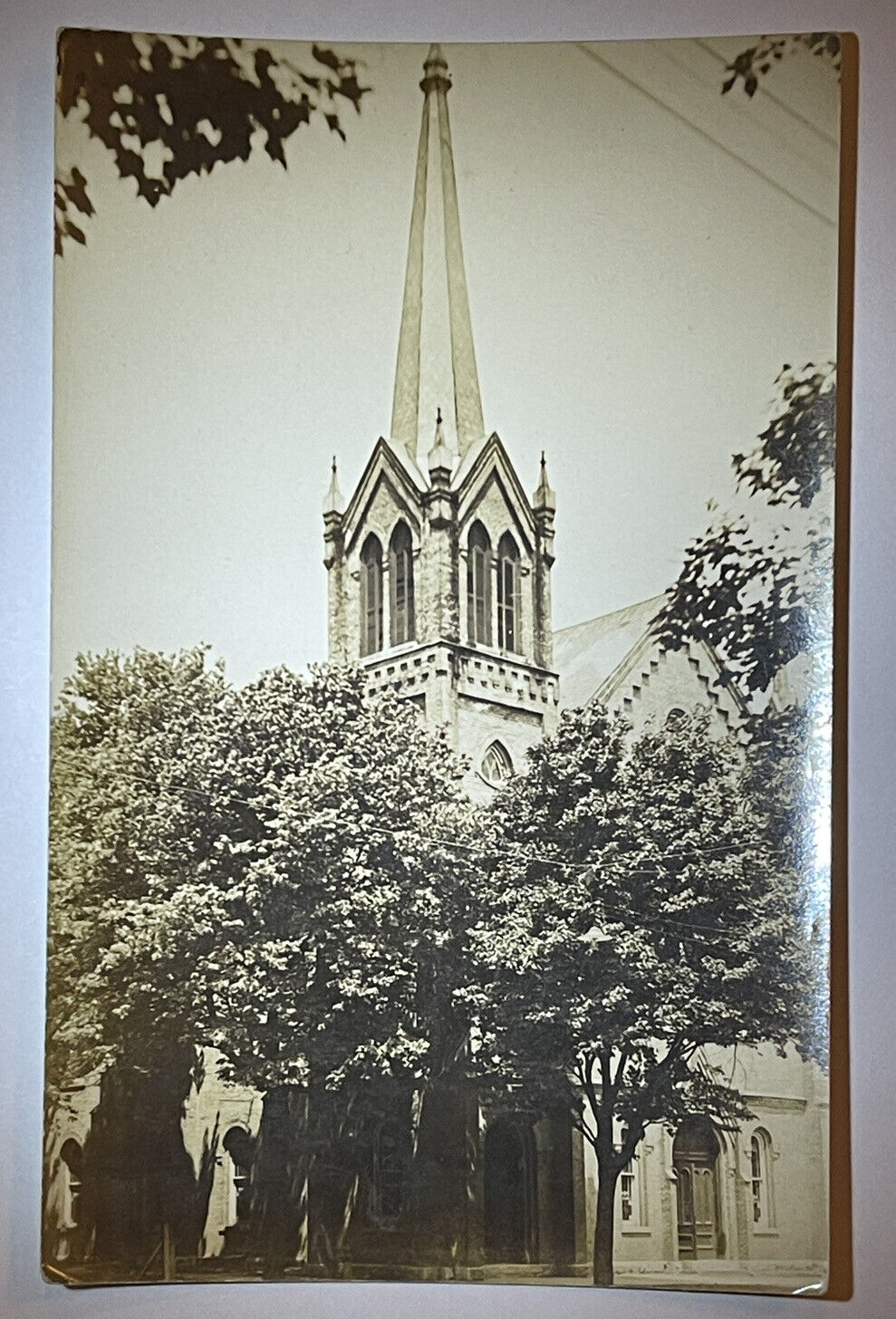 Real Photo Postcard Church Cathedral Real Photo Unknown Location Street View Vtg