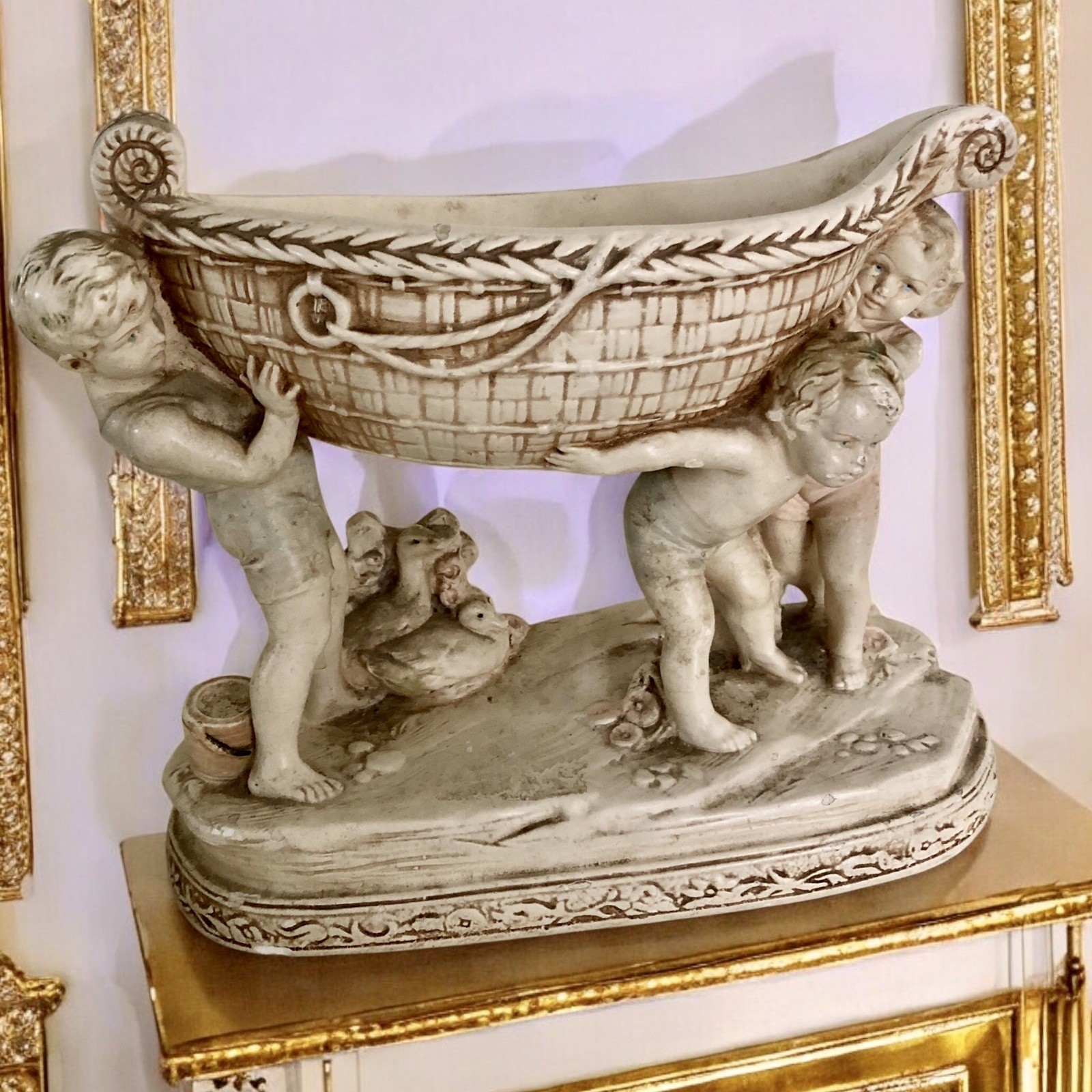 Vintage ABCO Alexander Backer Chalkware Children Carrying Boat Figurine Statue Vintage ABCO Alexander Backer Chalkware Children Carrying Boat Figurine Statue