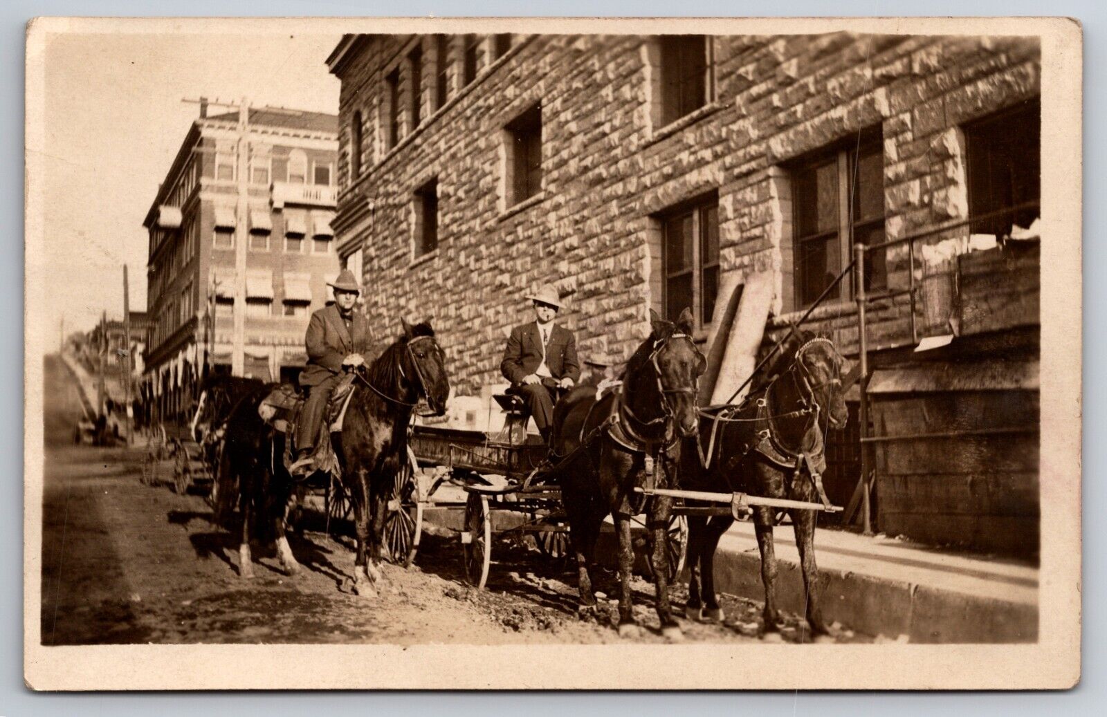 West Cedar Street Globe Arizona Men Driving Horse Wagon c1910 Real Photo RPPC