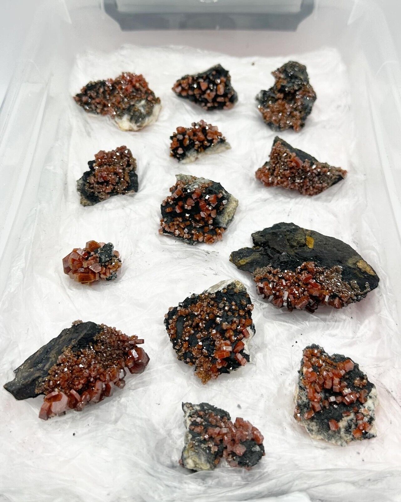 Set of 13 Natural Vanadinite Crystals from Morocco, 414grams Mineral Specimens