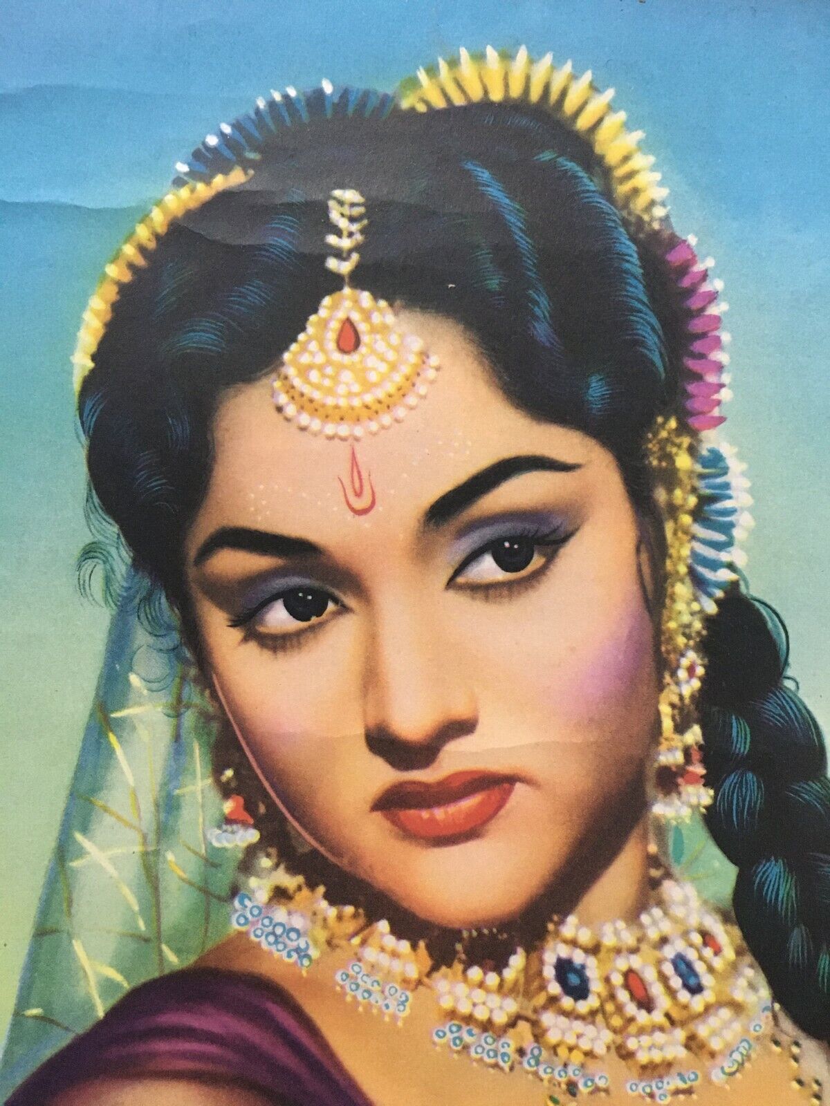 1957 Vintage Bollywood Calendar DEVTA Vyjantimala. 9.50in x 14in