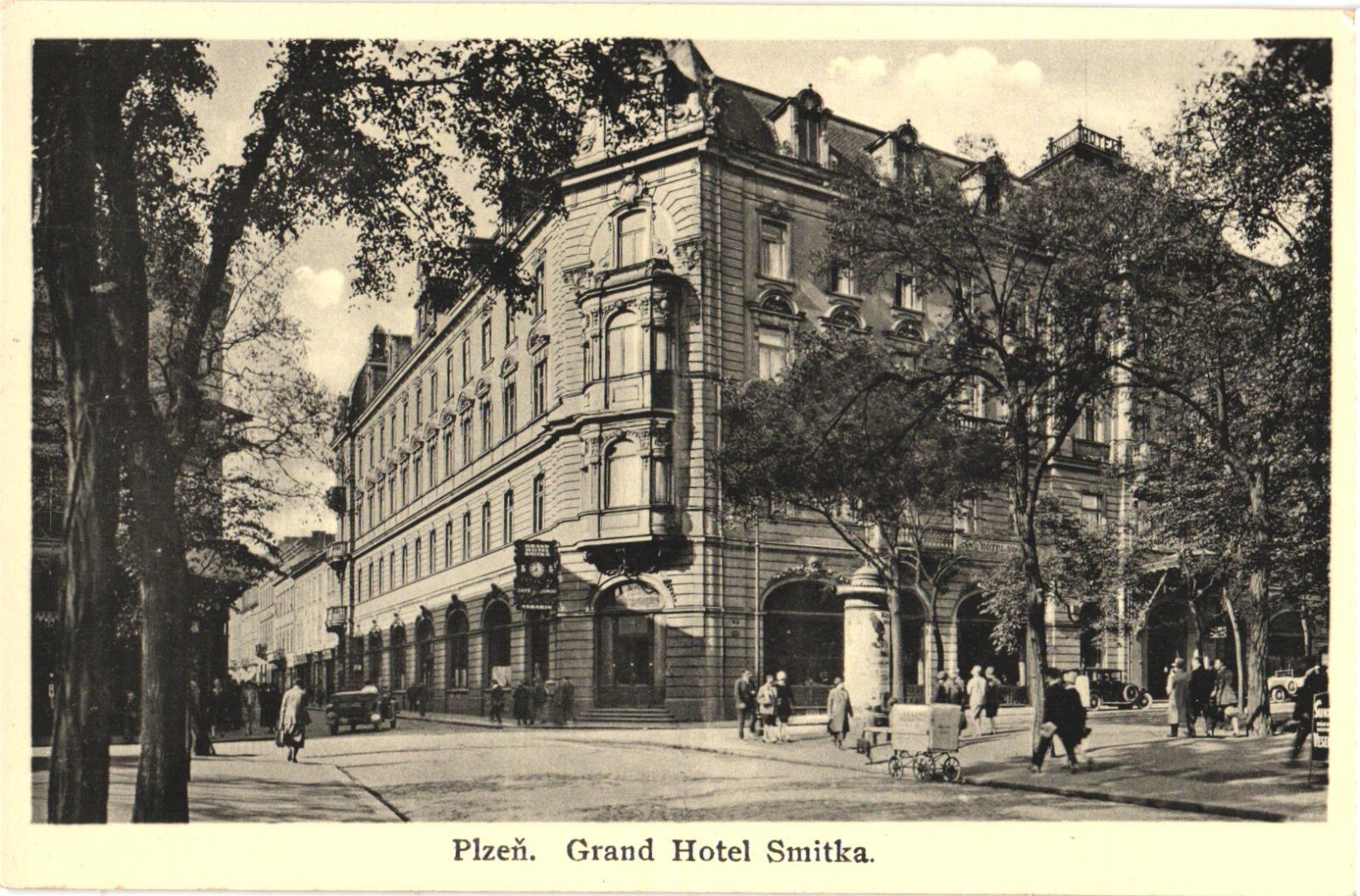 Plzeň Czech Republic Grand Hotel Smitka Street Scene RPPC Postcard c1920s Unused Plzeň Czech Republic Grand Hotel Smitka Street Scene RPPC Postcard c1920s Unused