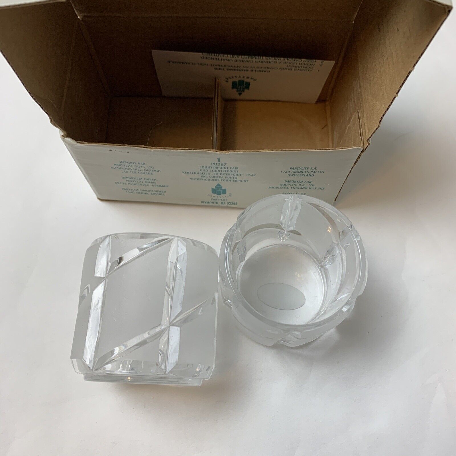 A Pair of Partylite 24% Lead Crystal Votive Candle Holders New Open Box