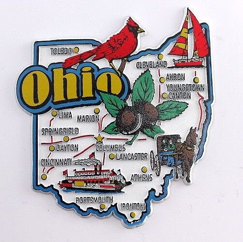 OHIO STATE MAP AND LANDMARKS COLLAGE FRIDGE COLLECTIBLE SOUVENIR MAGNET