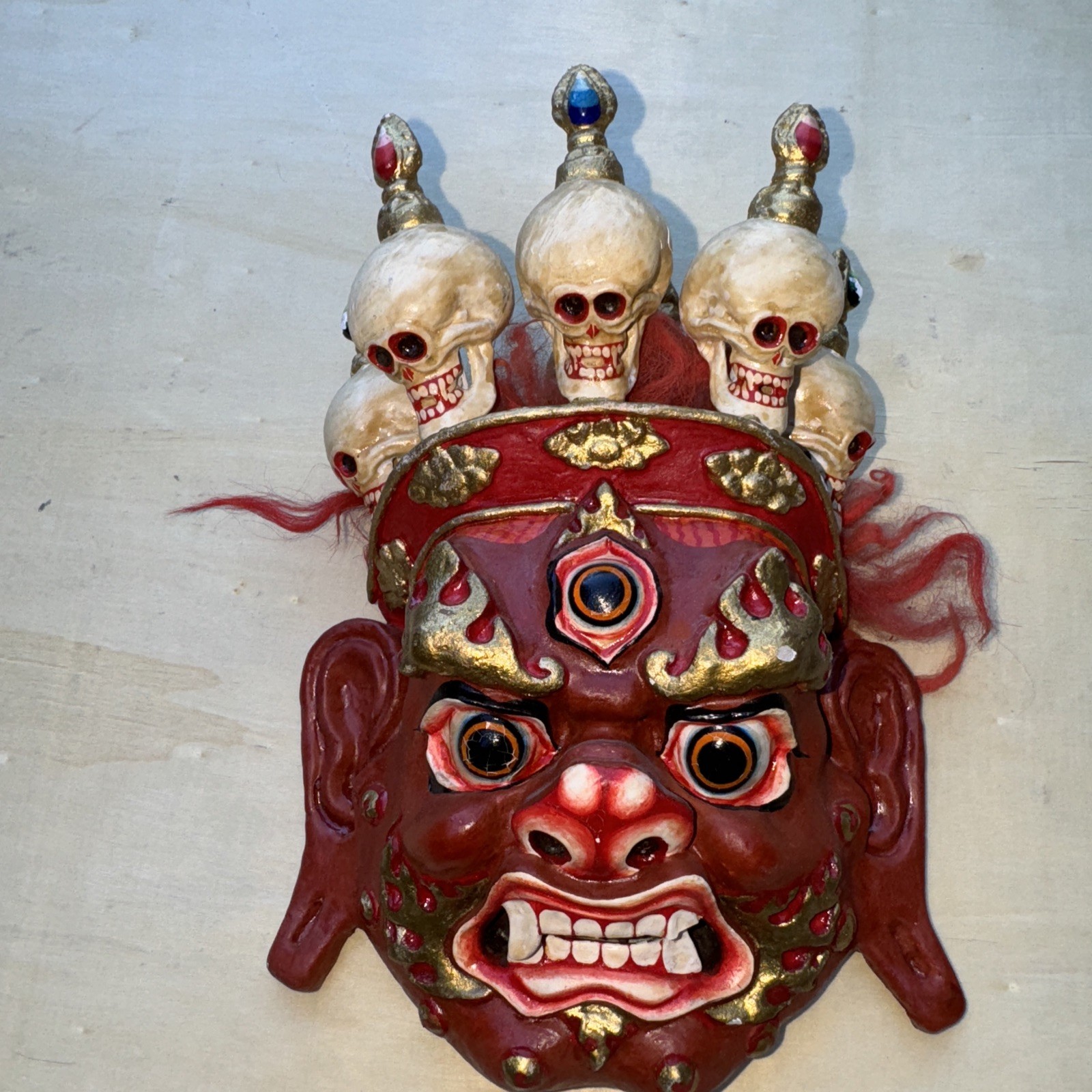 Red Mahakala - Real Tibetan Cham Lama Dance Mask - 19 in x 13 in x 9 in