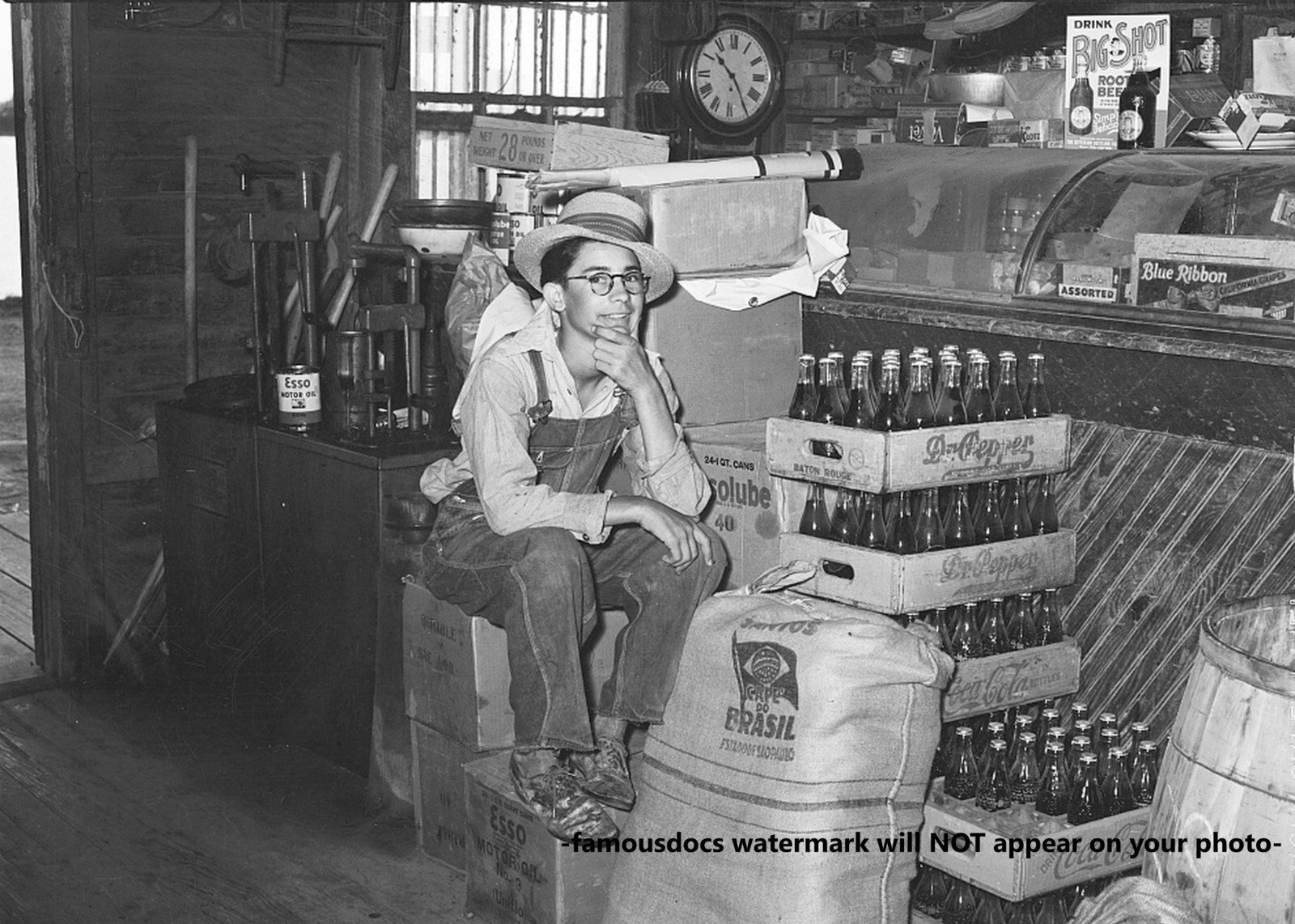 Vintage Grocery Store PHOTO Young Boy Working 1938 Louisiana Great Depression
