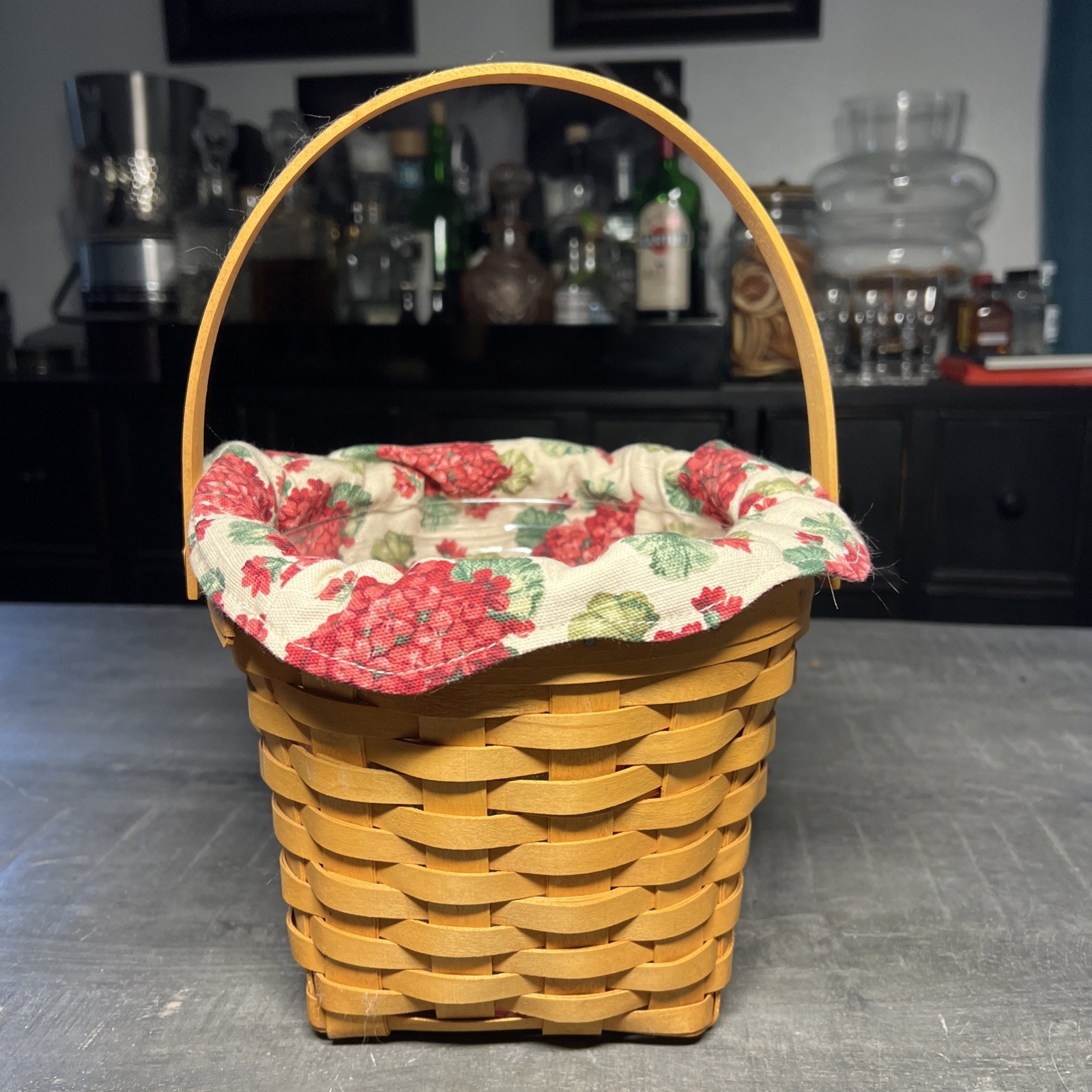 Longaberger 2001 Basket Swing Handle Geranium Liner Protector 8” Diameter 7” Ht