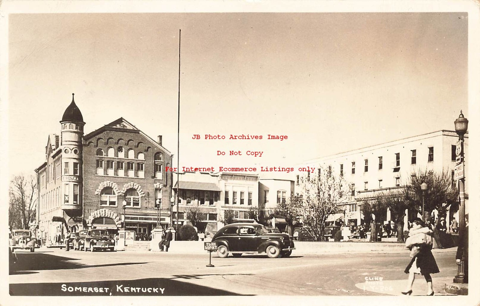 KY, Somerset, Kentucky, RPPC, Street Scene, 40s Cars, Cline Photo