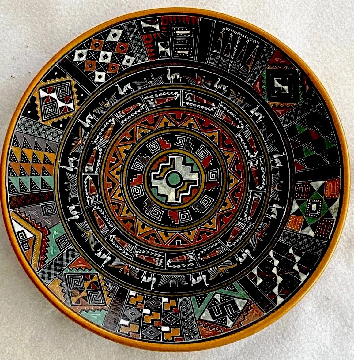 Peruvian Terra Cotta Folk Art Pottery Plate Artist Signed Novica Peru Peruvian Terra Cotta Folk Art Pottery Plate Artist Signed Novica Peru
