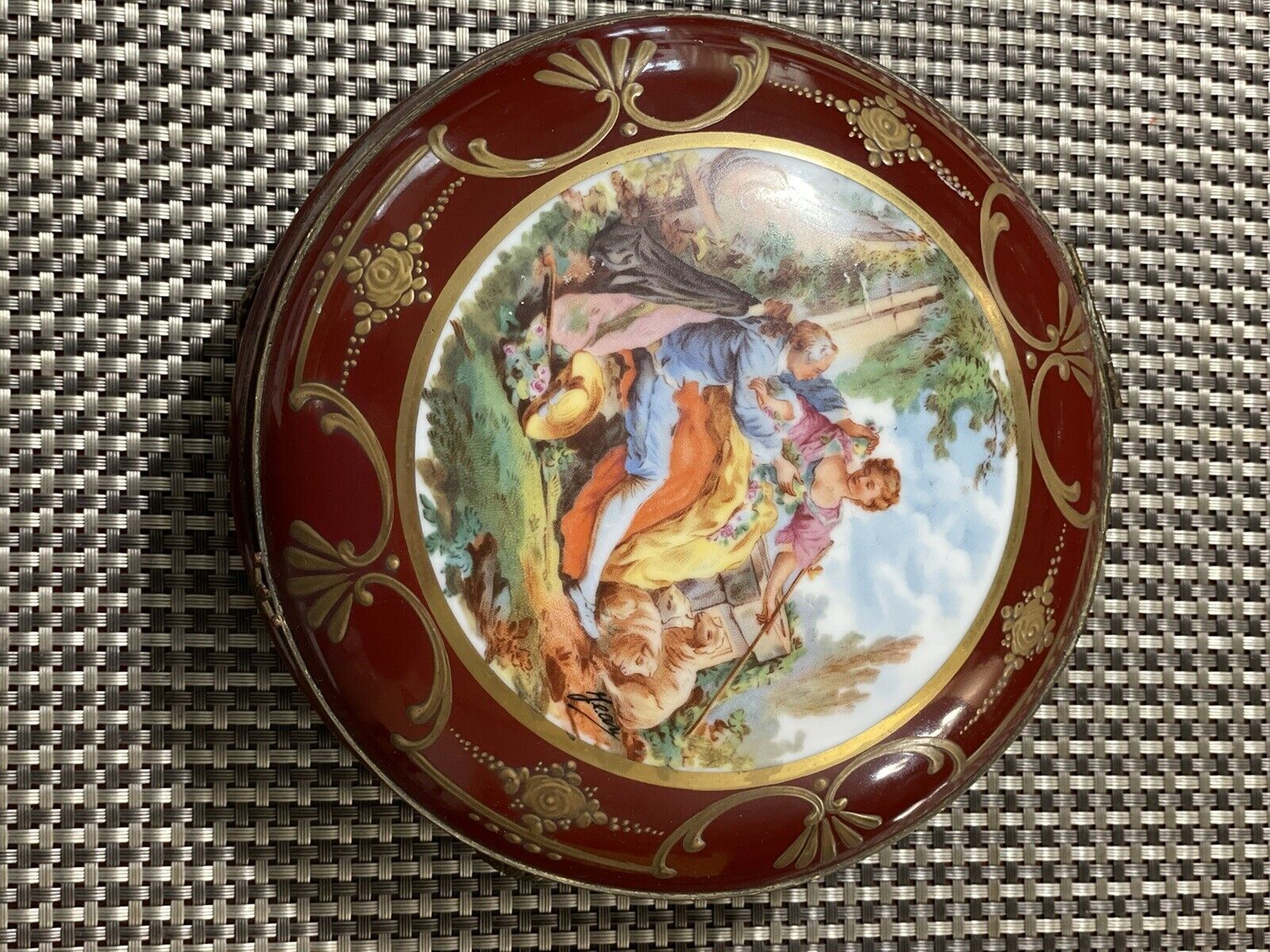 Antique Hand Painted French Porcelain Jewelry Box