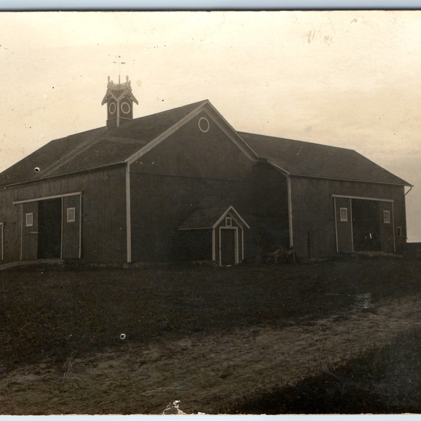 c1910s Greenville, MI Farm Barn RPPC Fancy Cupola Weather Vane Postcard