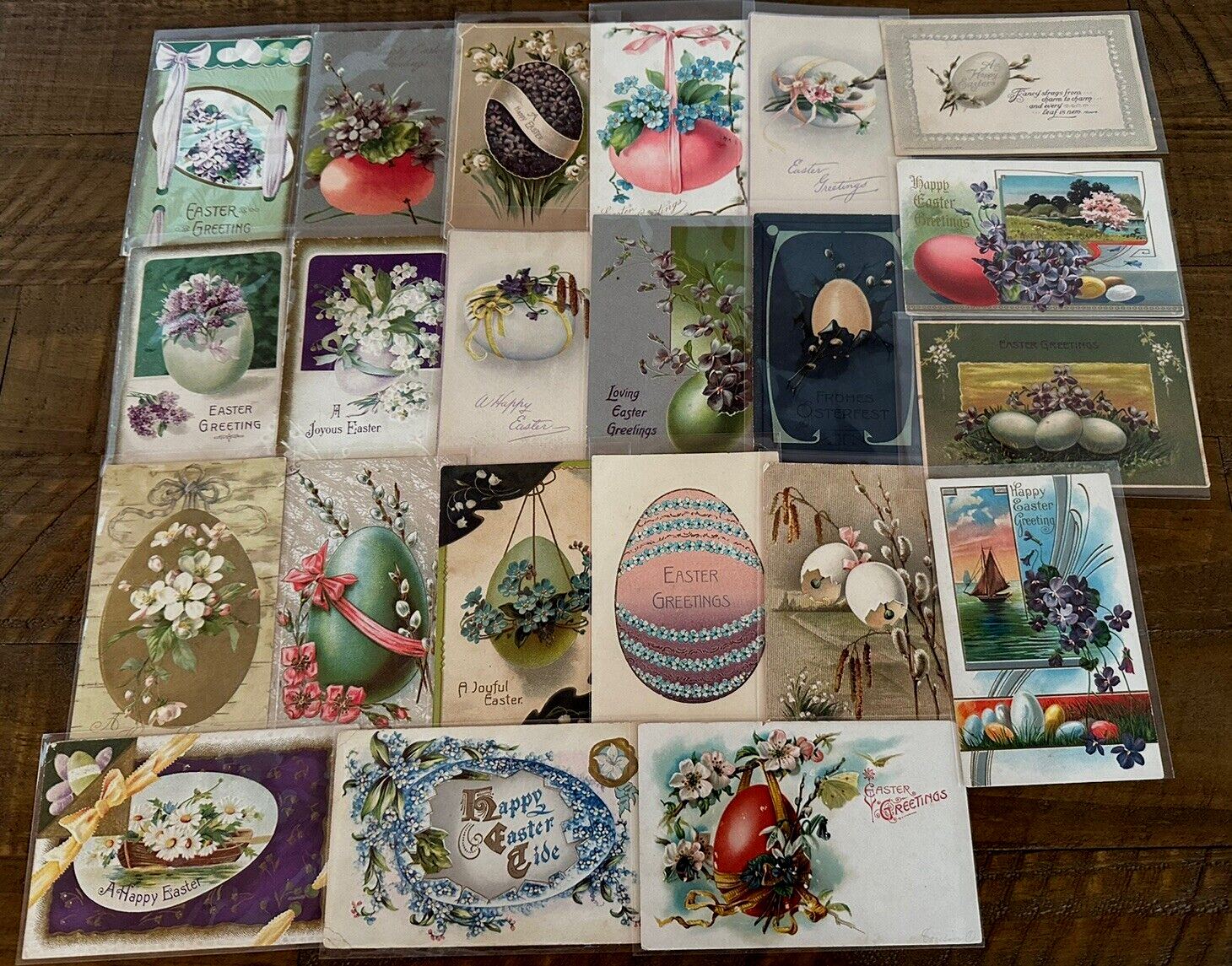 LOT of 20 Pretty Vintage Easter POSTCARDS with EASTER EGGS & Flowers-eggs-k335